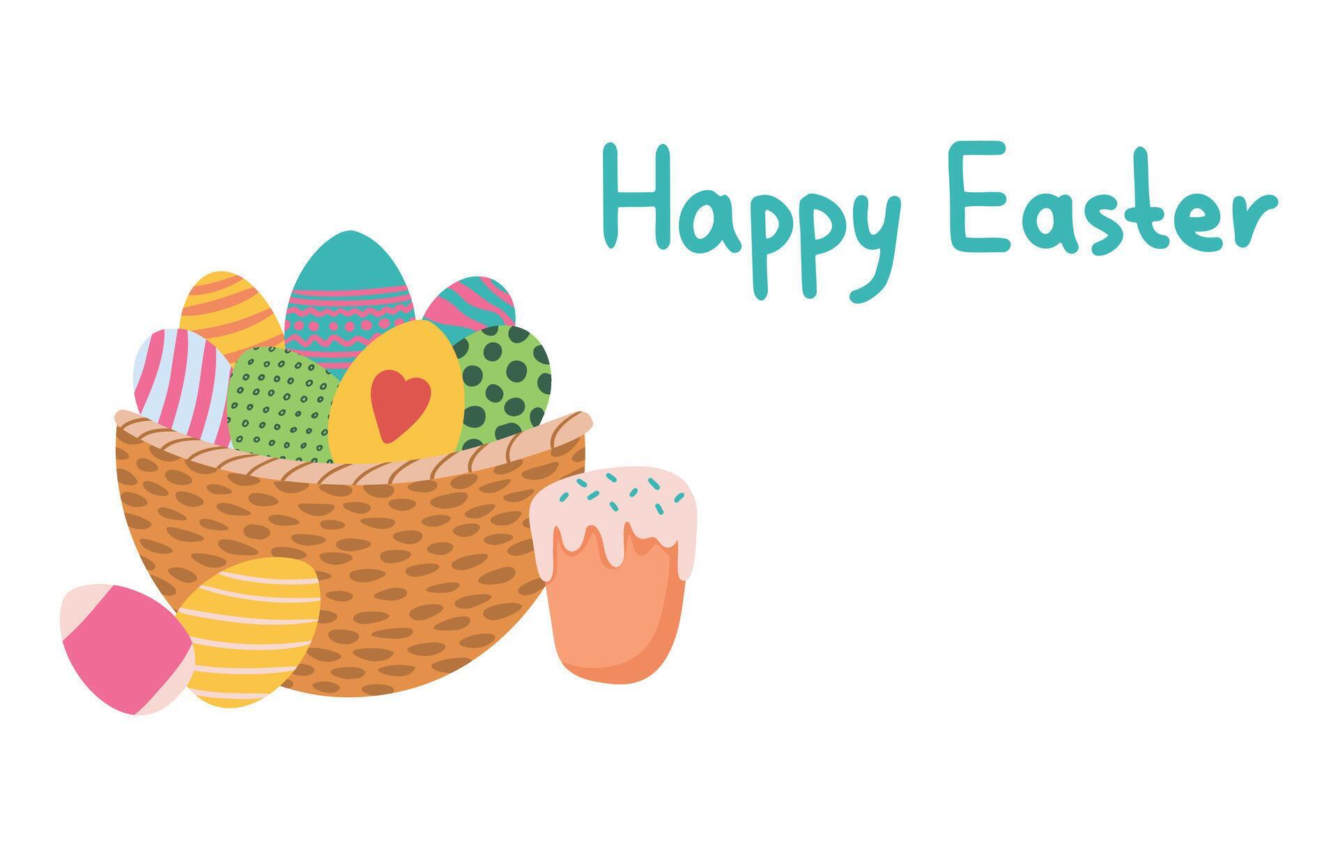 Happy Easter banner. Greeting card, poster or banner with bunny, flowers and Easter egg. Egg hunt poster. Spring background Stock Free