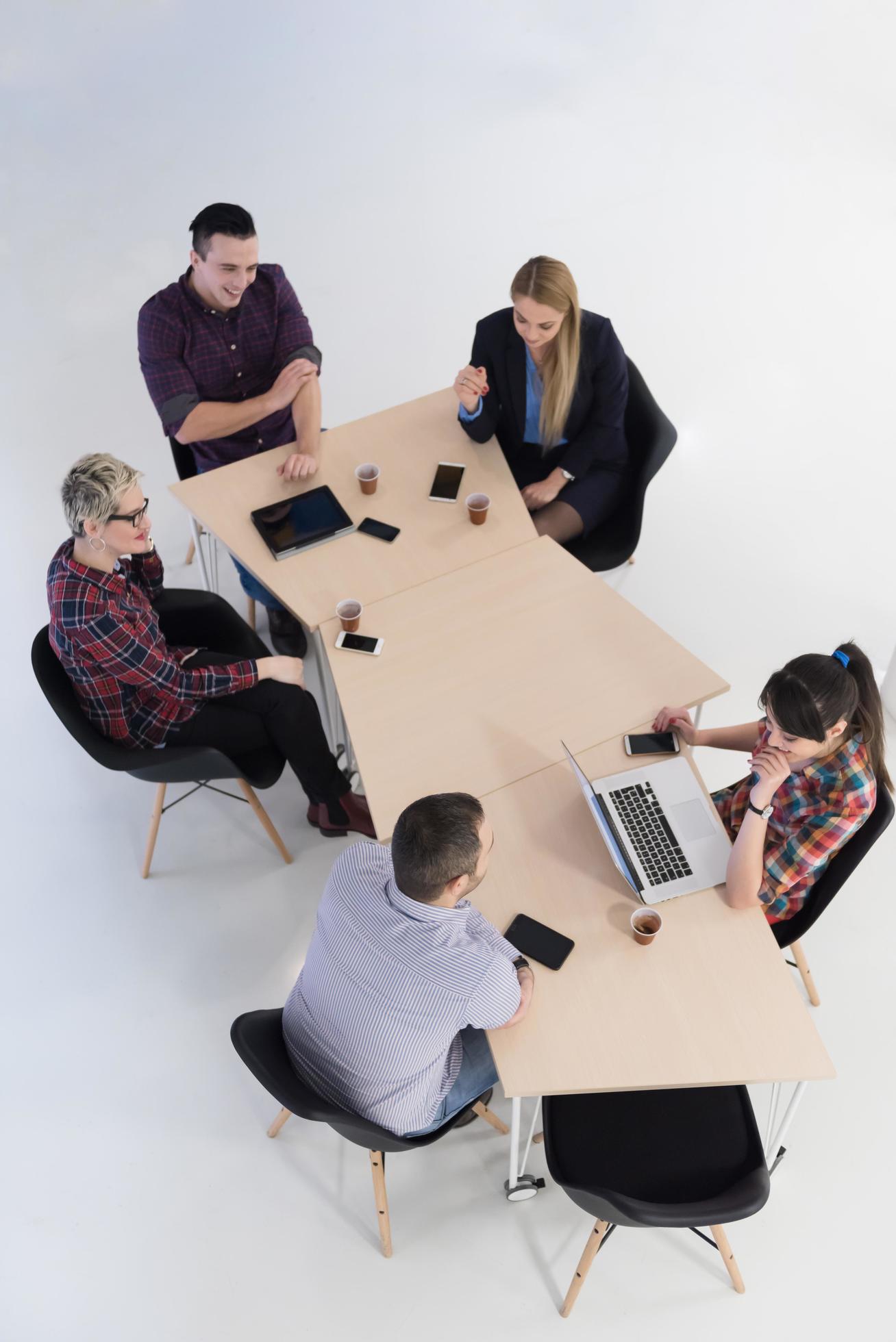 aerial view of business people group on meeting Stock Free