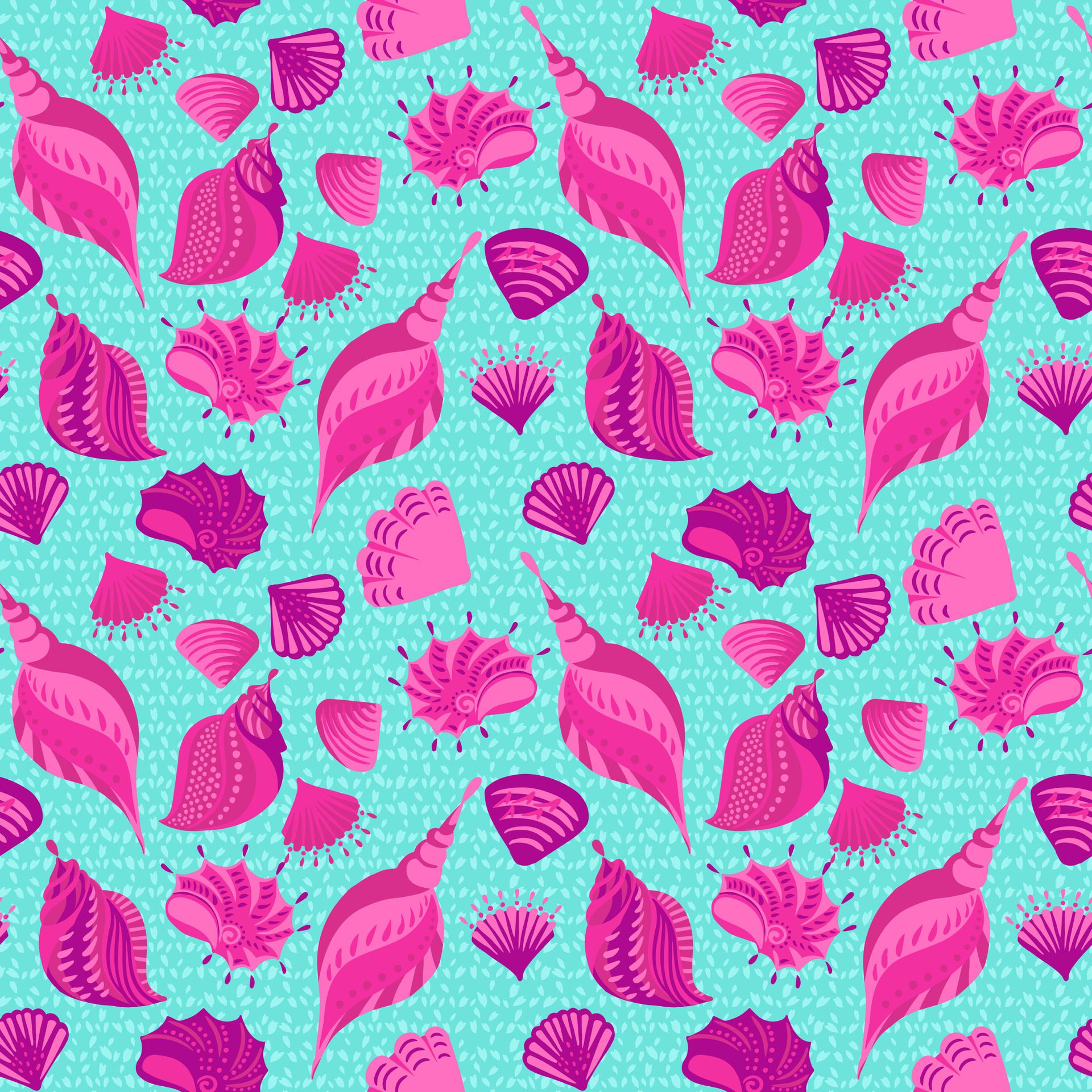 Creative cute pink ocean sea shells seamless pattern on a blue background. Colorful abstract artistic marine shell printing. hand drawn. Free Vector