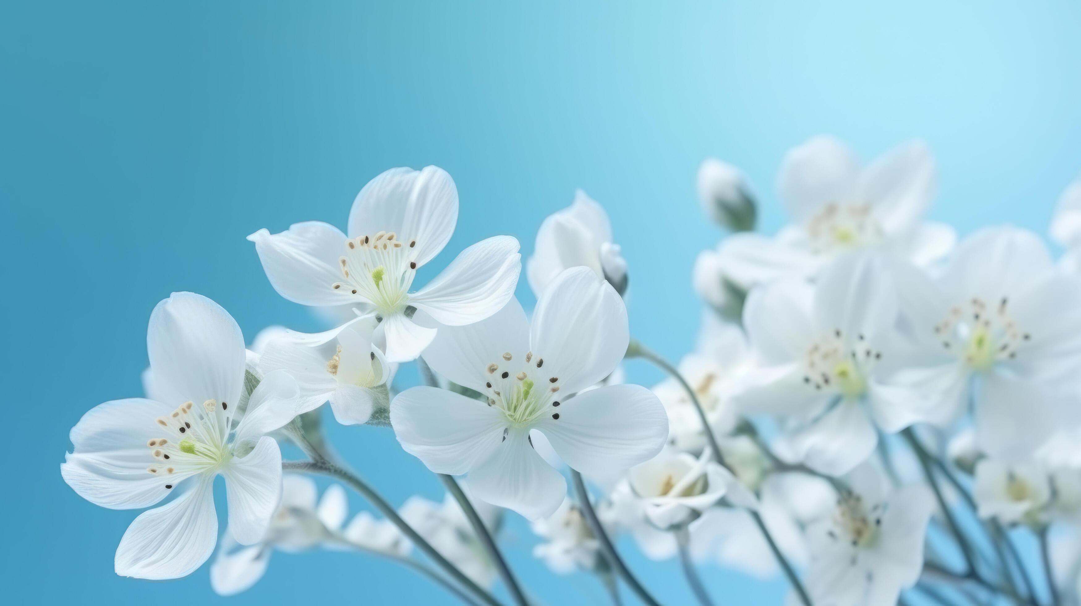 White spring flowers on blue background. Illustration Stock Free