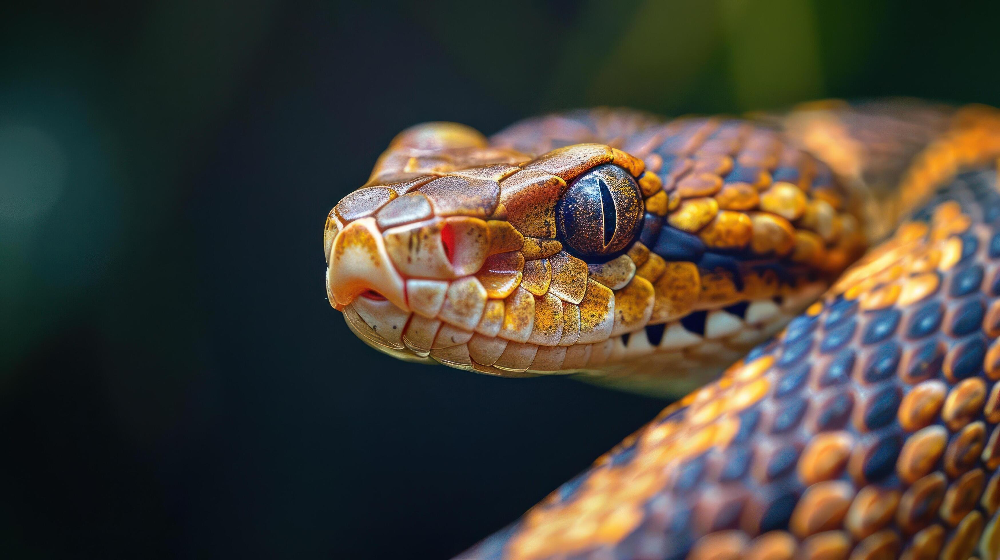 a close up of a snake’s head with a blurry background Stock Free