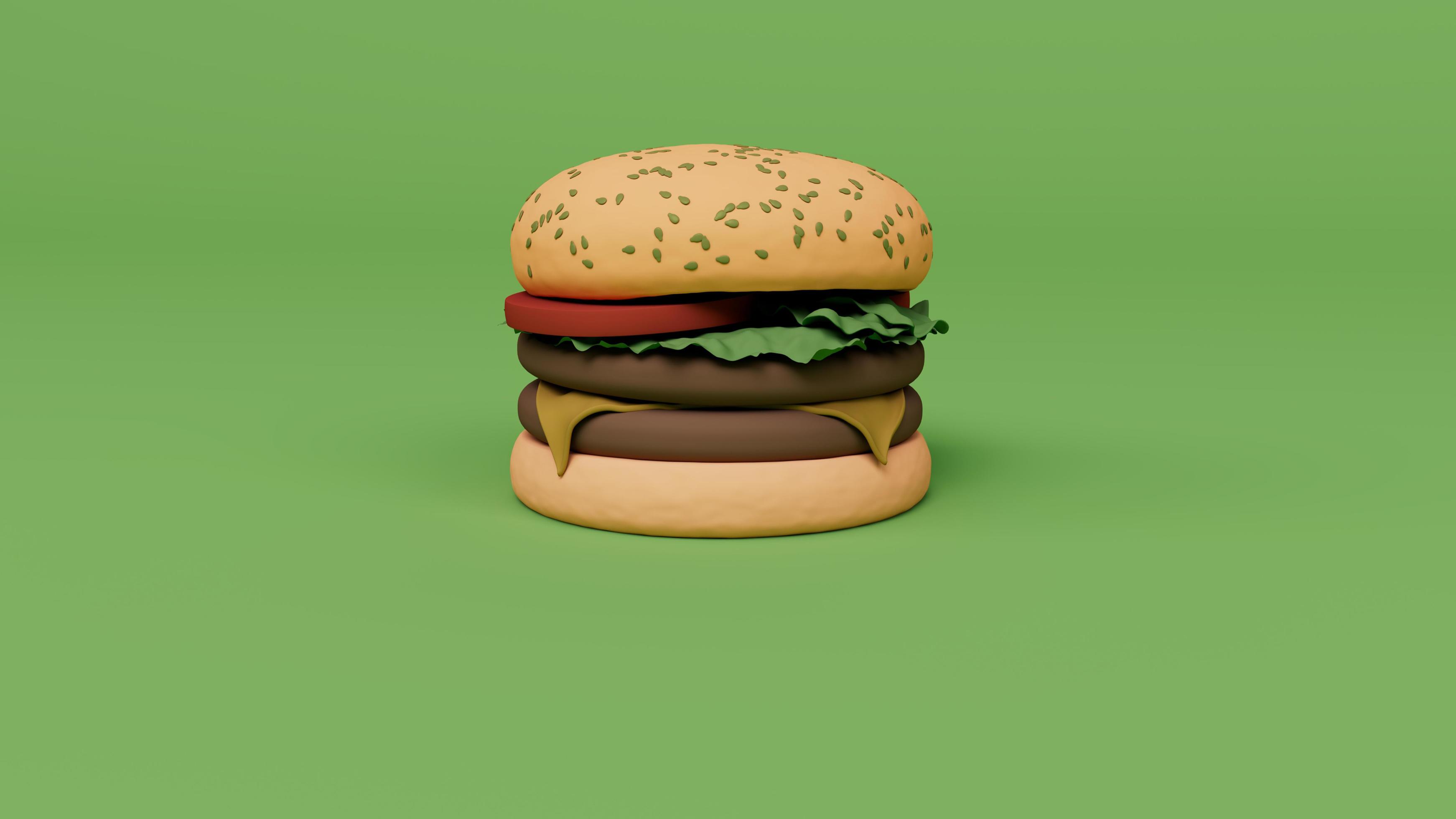 Hamburger fast food. Burger with meat and chees, tomato 3d rendering Stock Free