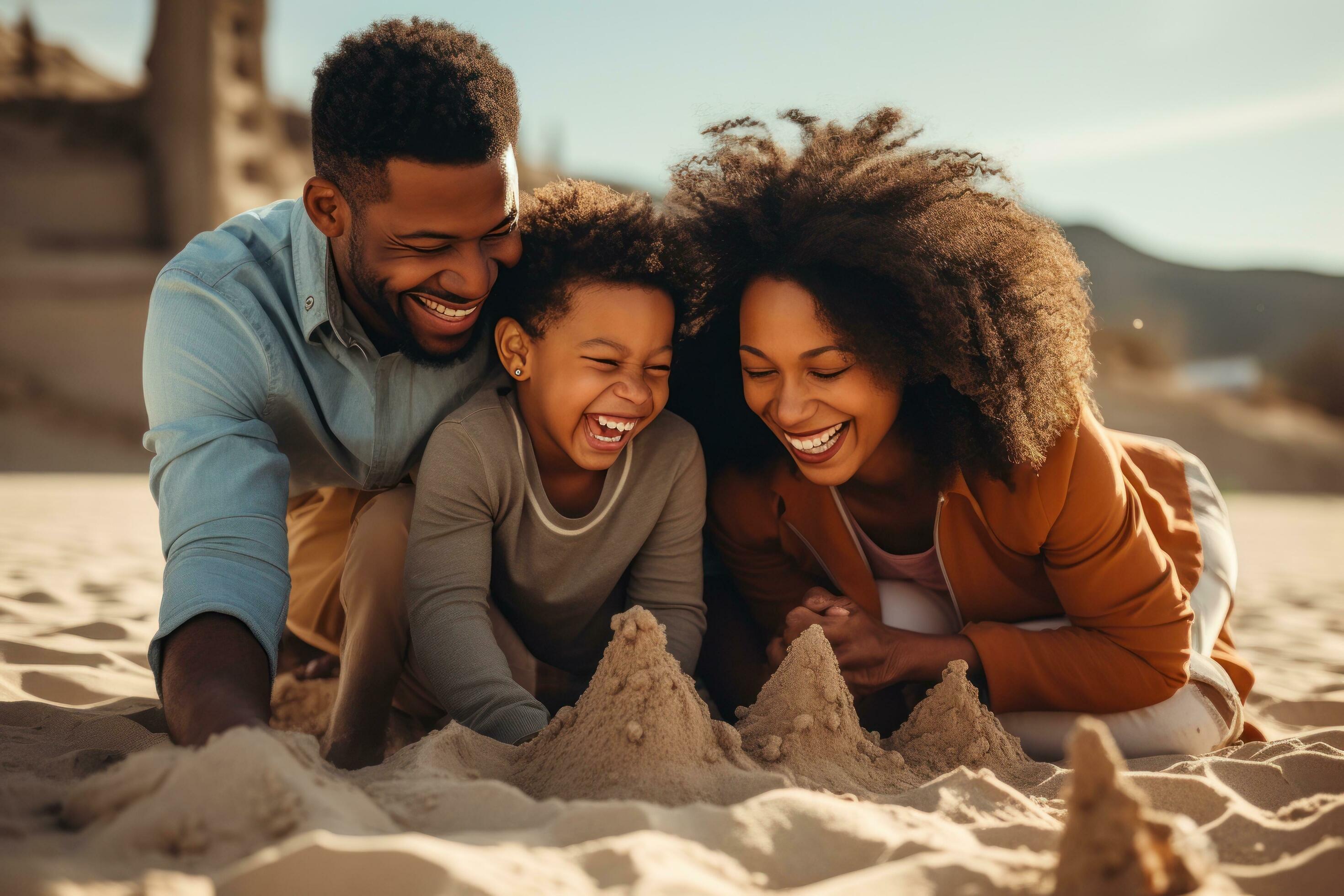 Happy family on the beach Stock Free