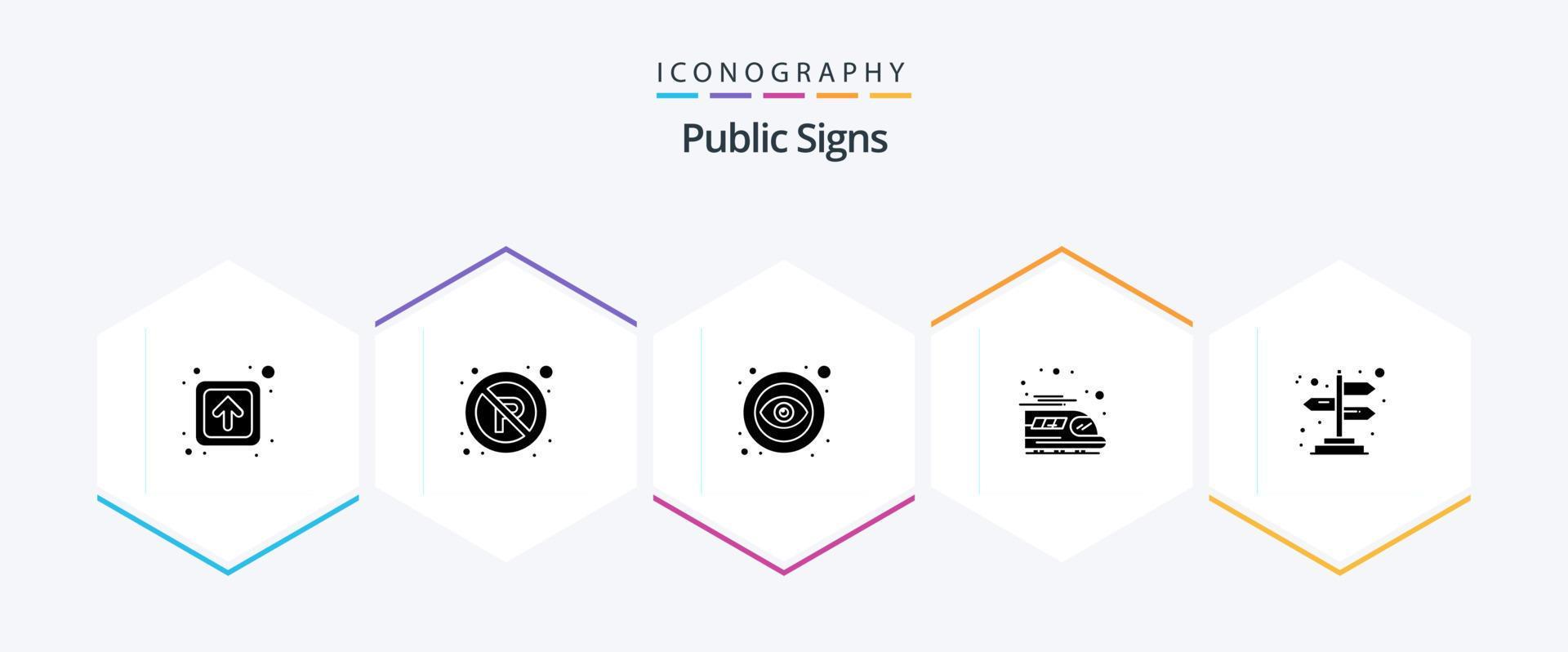 Public Signs 25 Glyph icon pack including directions. arrows. eye. transport. public Stock Free