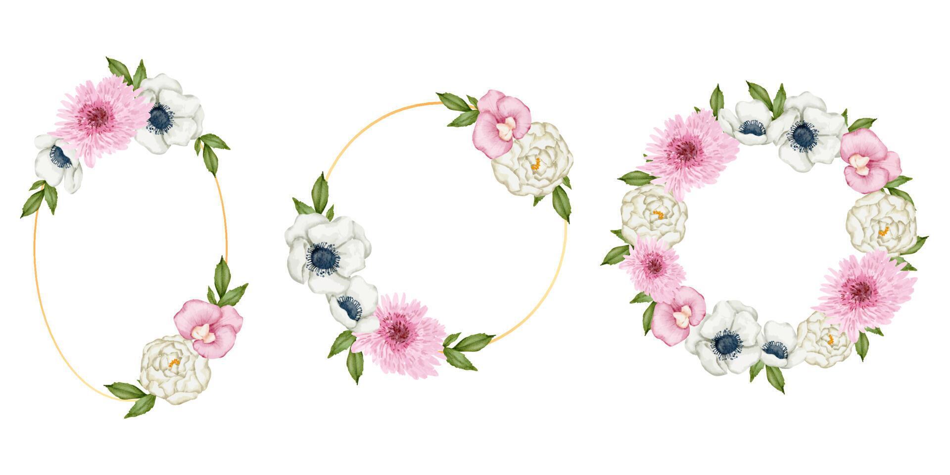 Floral Frame wreaths. Set of botanical frame watercolor bouquet flowers. Stock Free