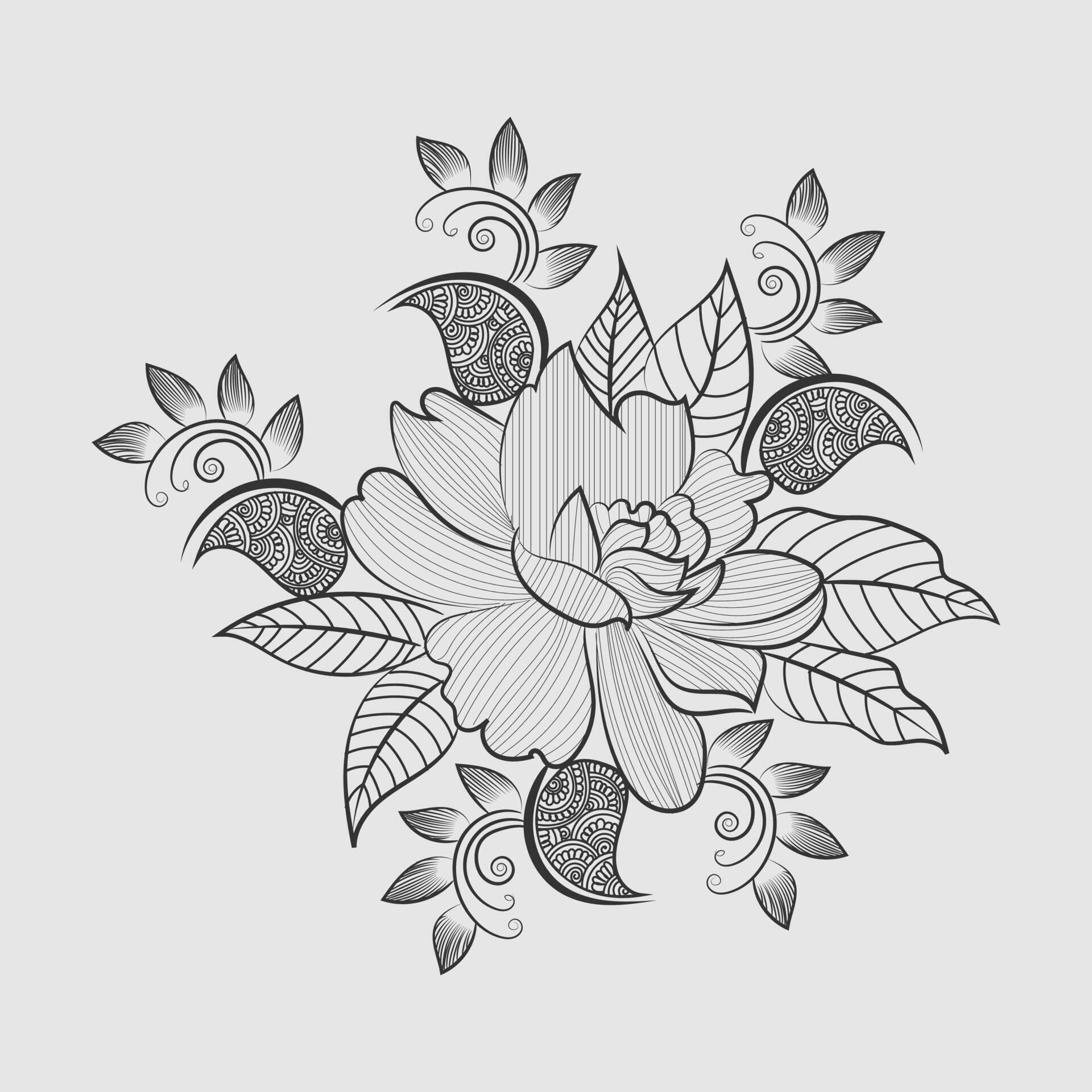 Stock Free graphical line art design of flower illustration for coloring page design Stock Free