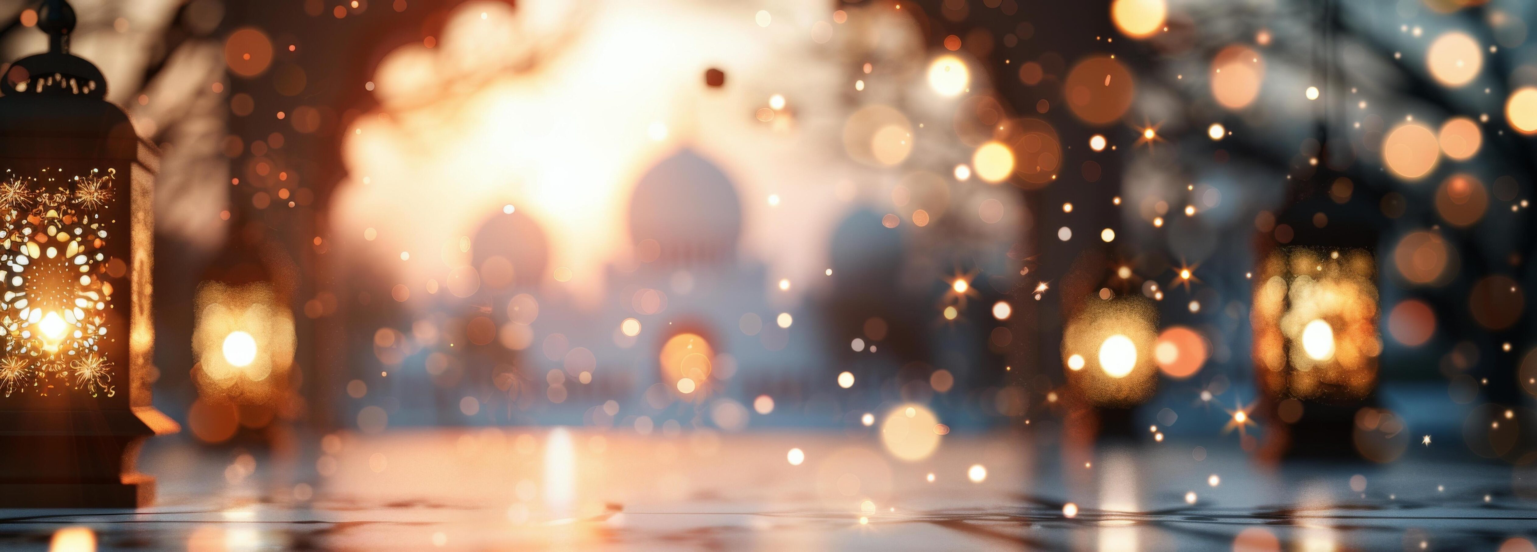 Decorative Lanterns Illuminating a Sparkling Background During a Festive Evening Stock Free