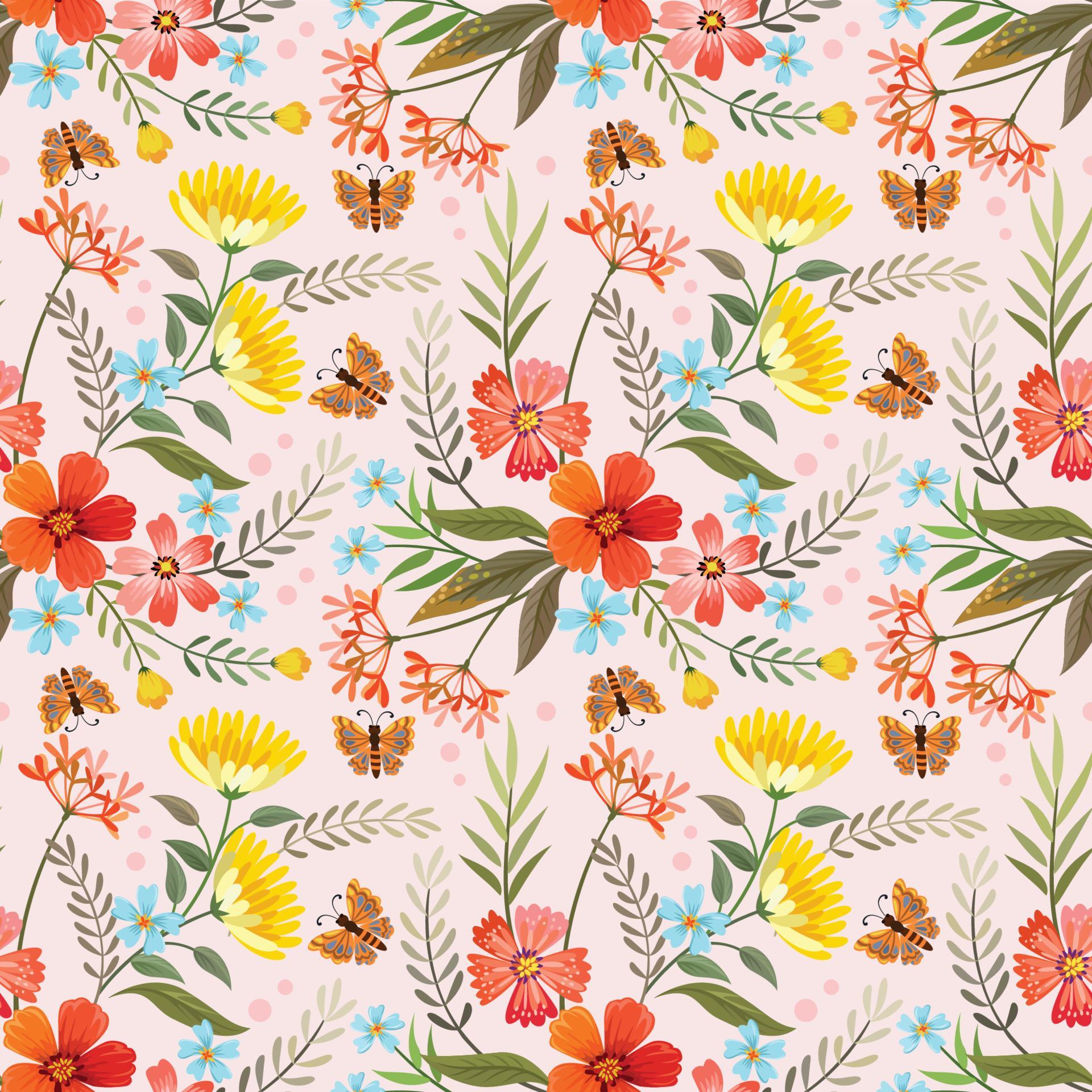 Colorful hand draw flowers seamless pattern for fabric textile wallpaper. Stock Free