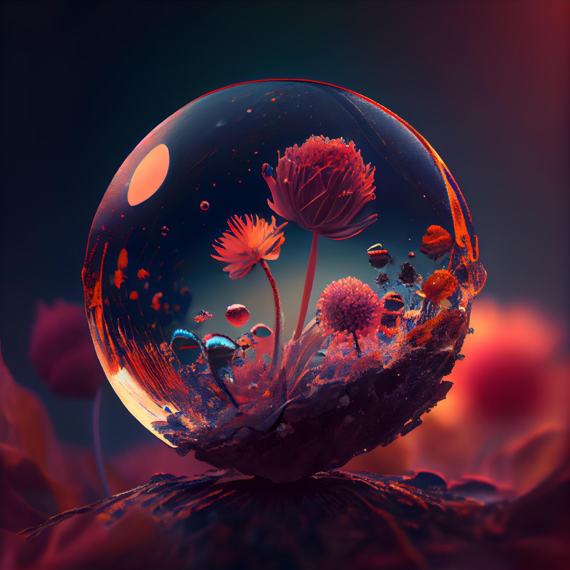 crystal ball with flowers inside, 3d render, abstract background, Image Stock Free