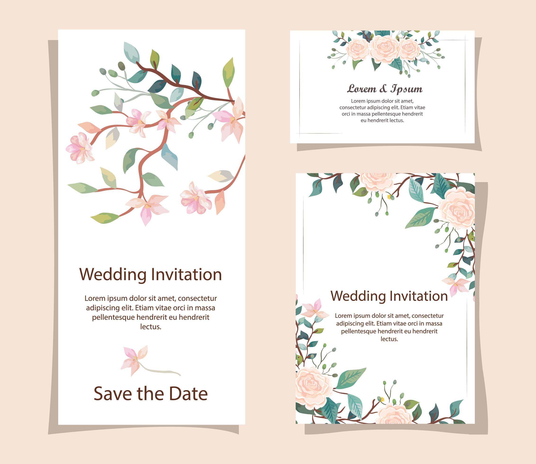 
									set of wedding invitation cards with flowers decoration Stock Free