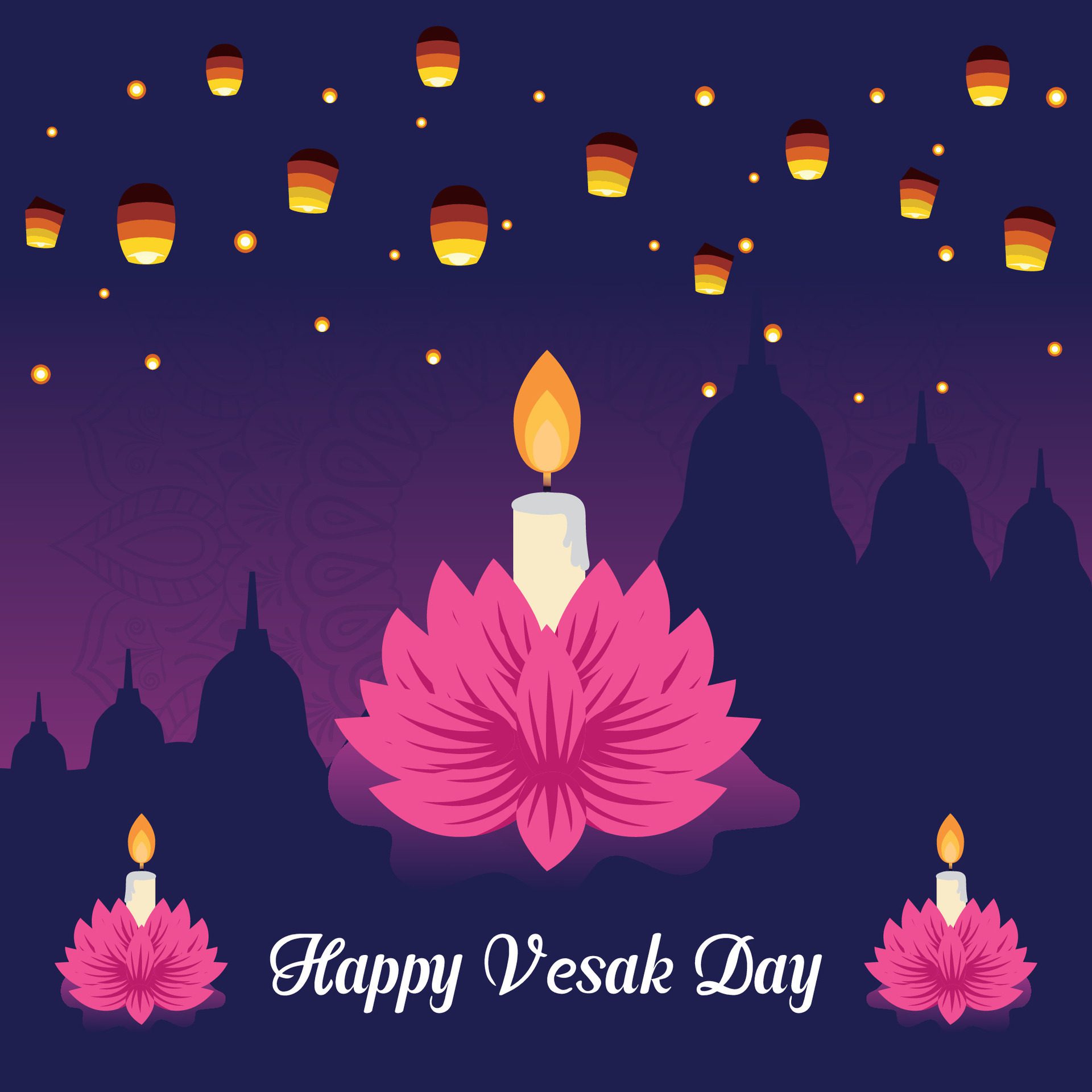 Flat vesak day illustration festival celebration social media post and vesak day Banner Free Vector