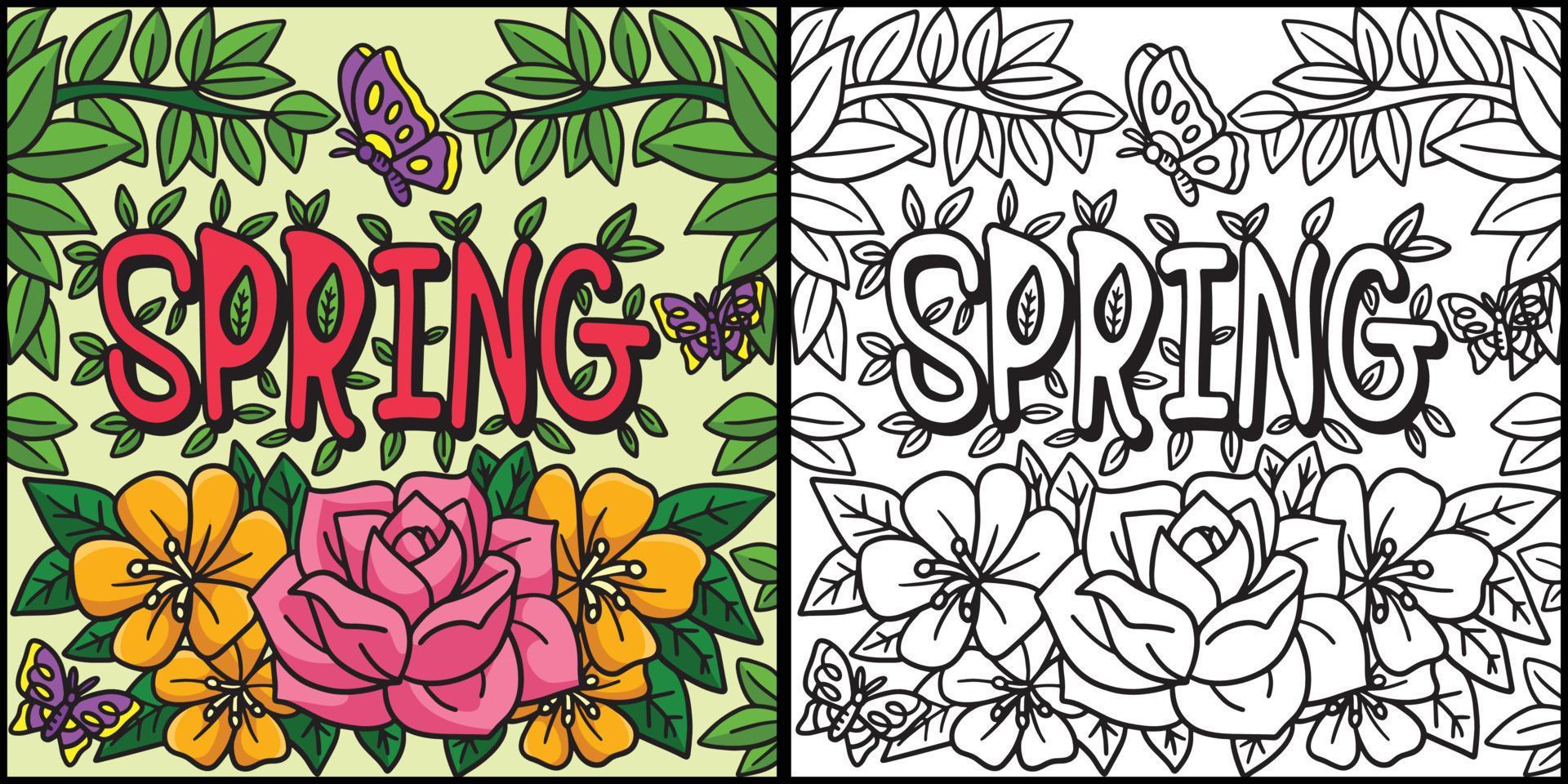 Spring Butterfly Flower Coloring Page Illustration Stock Free