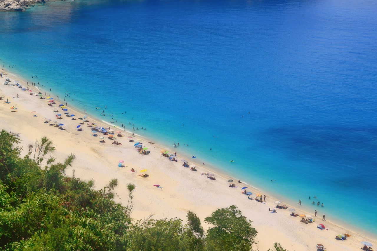 Myrtos Beach Aerial View in Greek Island of Kefalonia Stock Free