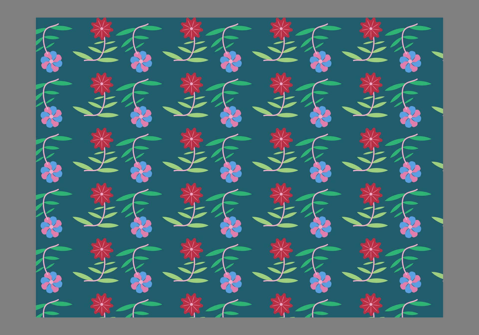 a pattern with flowers and leaves on a blue background Stock Free