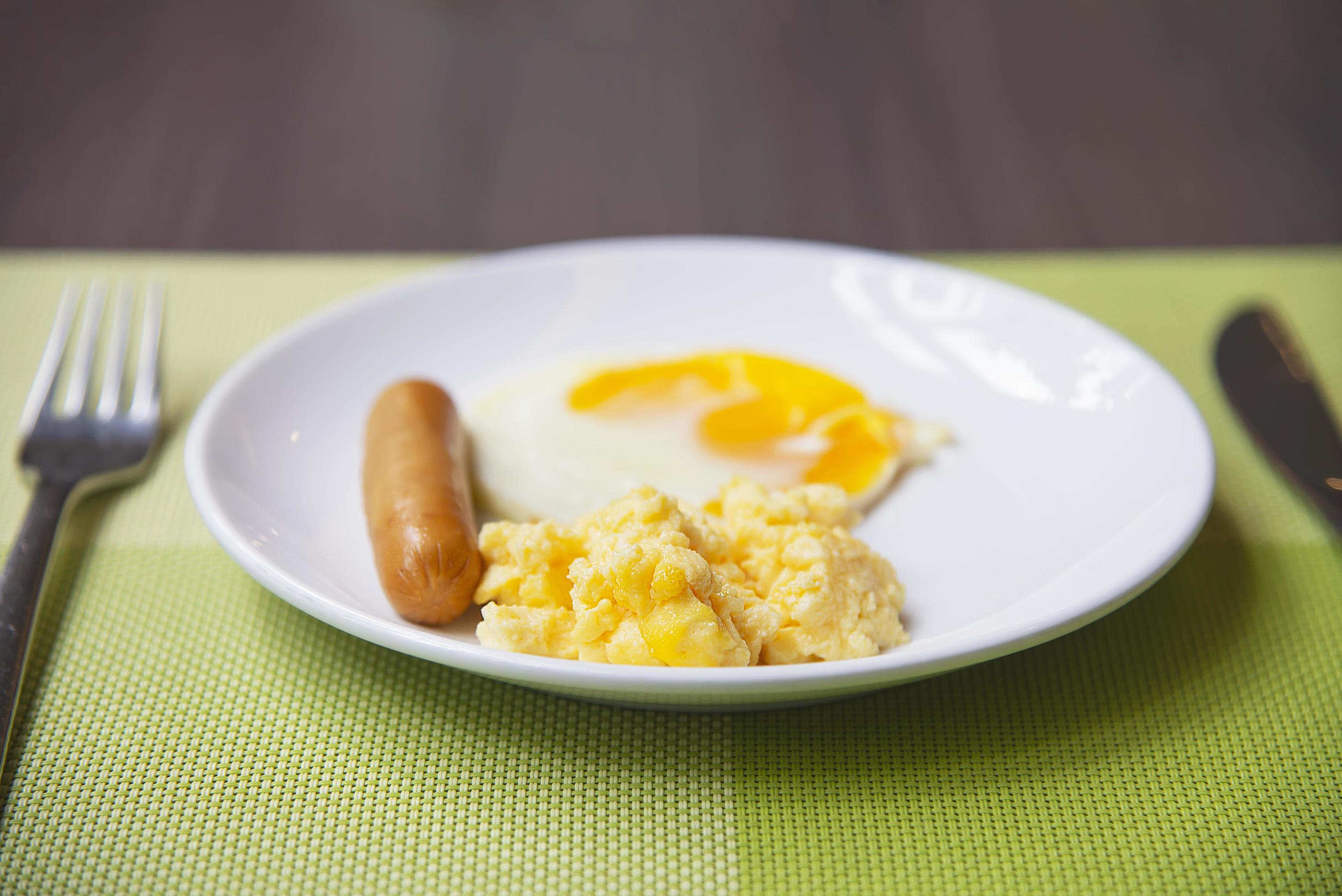 Sausage with egg breakfast set – breakfast food concept Stock Free