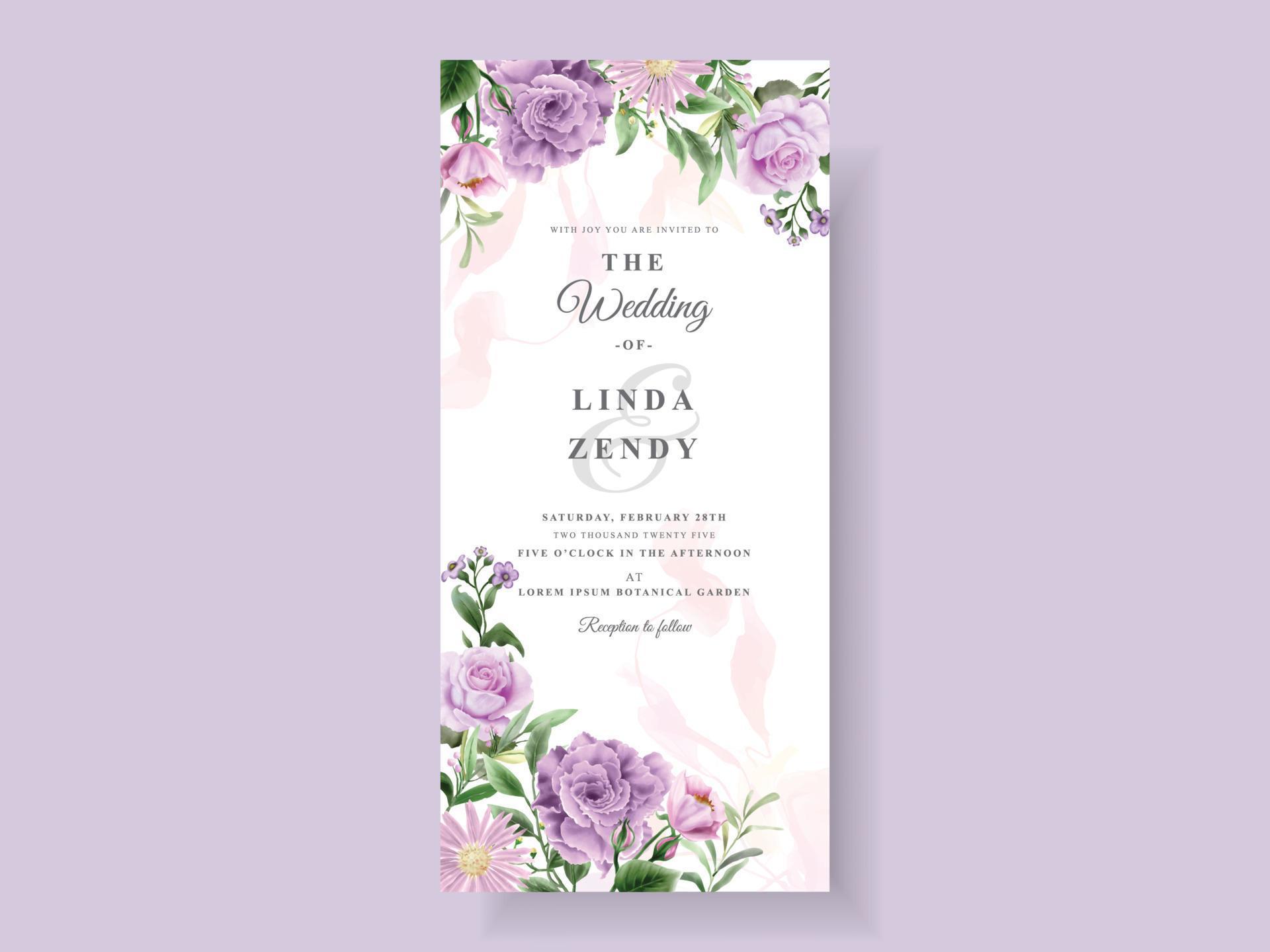 Beautiful purple flowers wedding invitation card template Stock Free