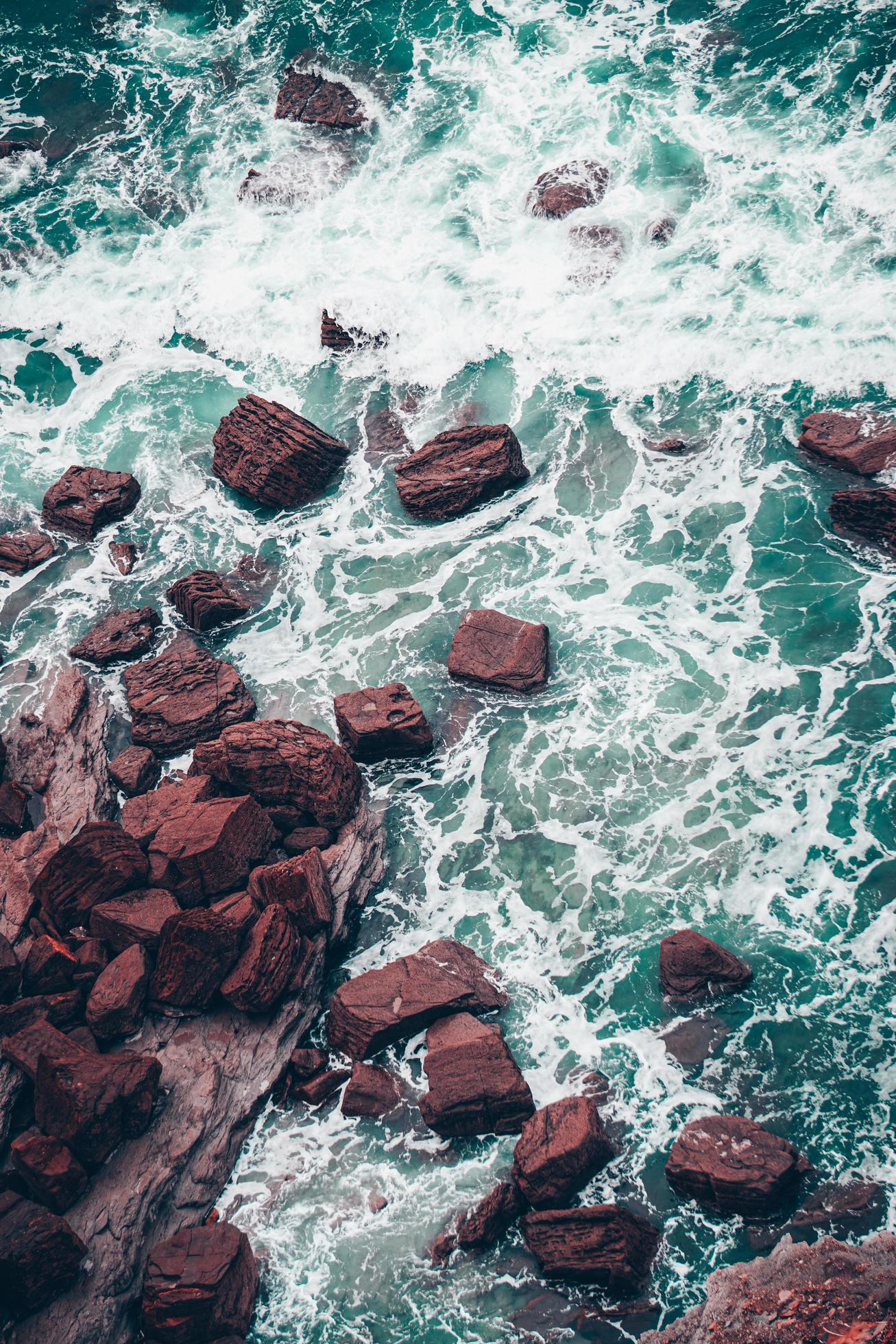 rocks on the sea in the coast in Bilbao, Spain Stock Free