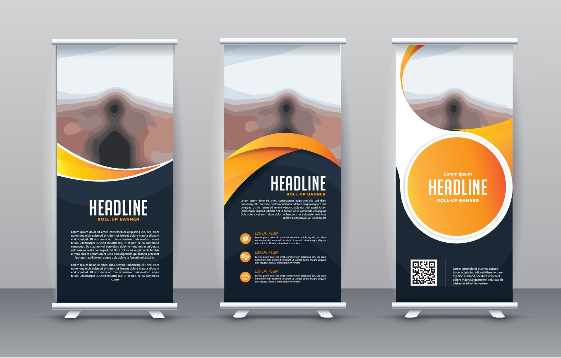 Business Roll Up Set. Standee Design. Banner Template Free Vector