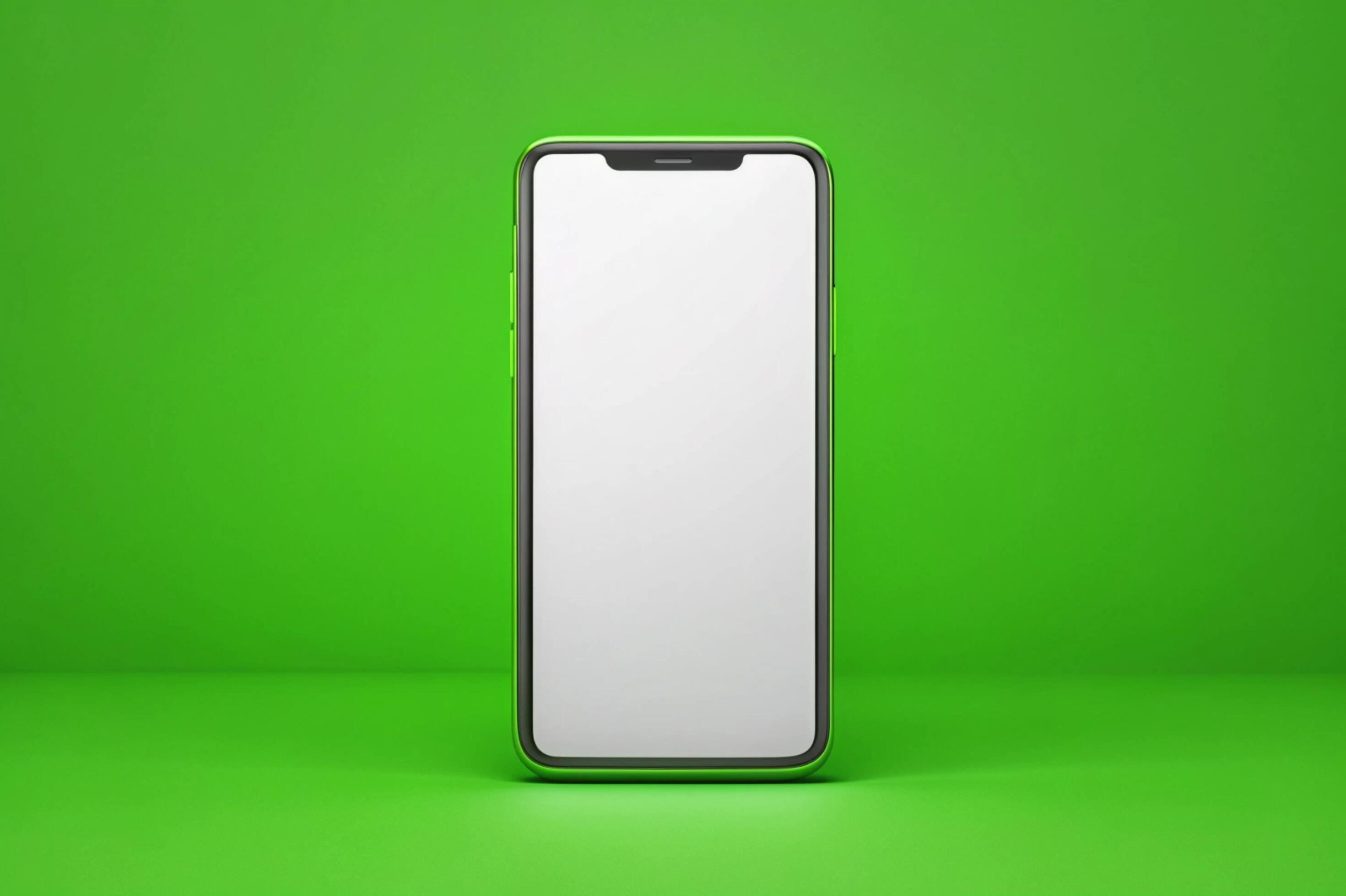 3d blank phone screen isolated on green background Stock Free