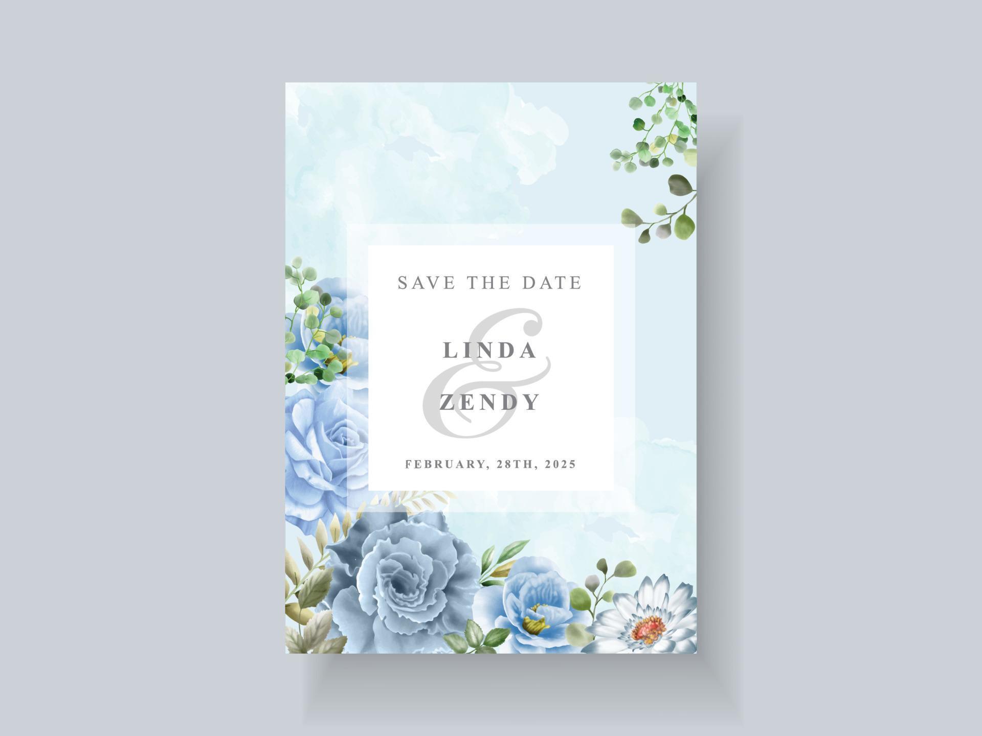 Beautiful blue flowers wedding invitation card template Stock Free