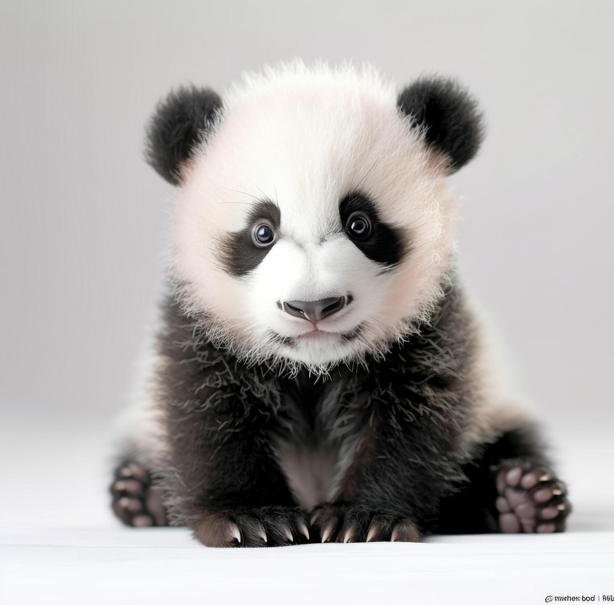 Adorable Panda Cub Sitting on White Background Stock Free