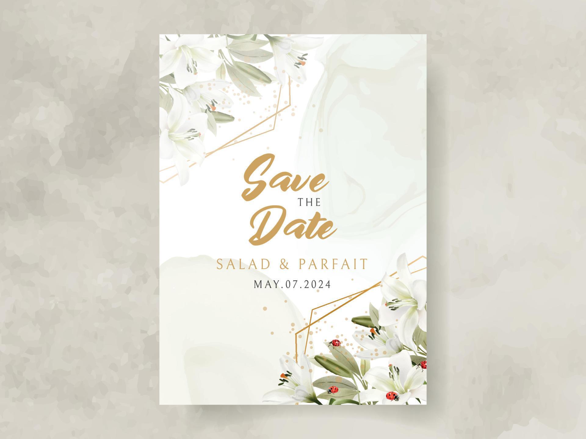 greenery wedding invitation card with lily flowers watercolor Stock Free