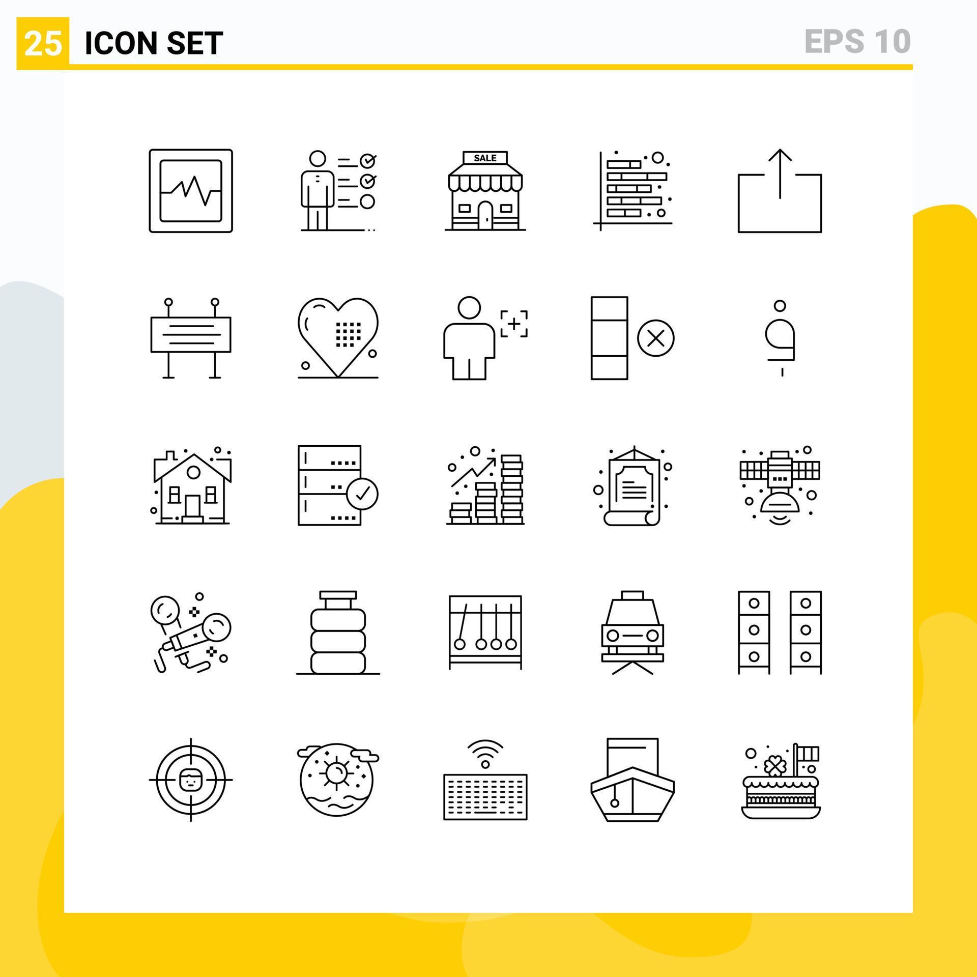 25 Creative Icons Modern Signs and Symbols of send arrow shop report figures Editable Vector Design Elements Stock Free