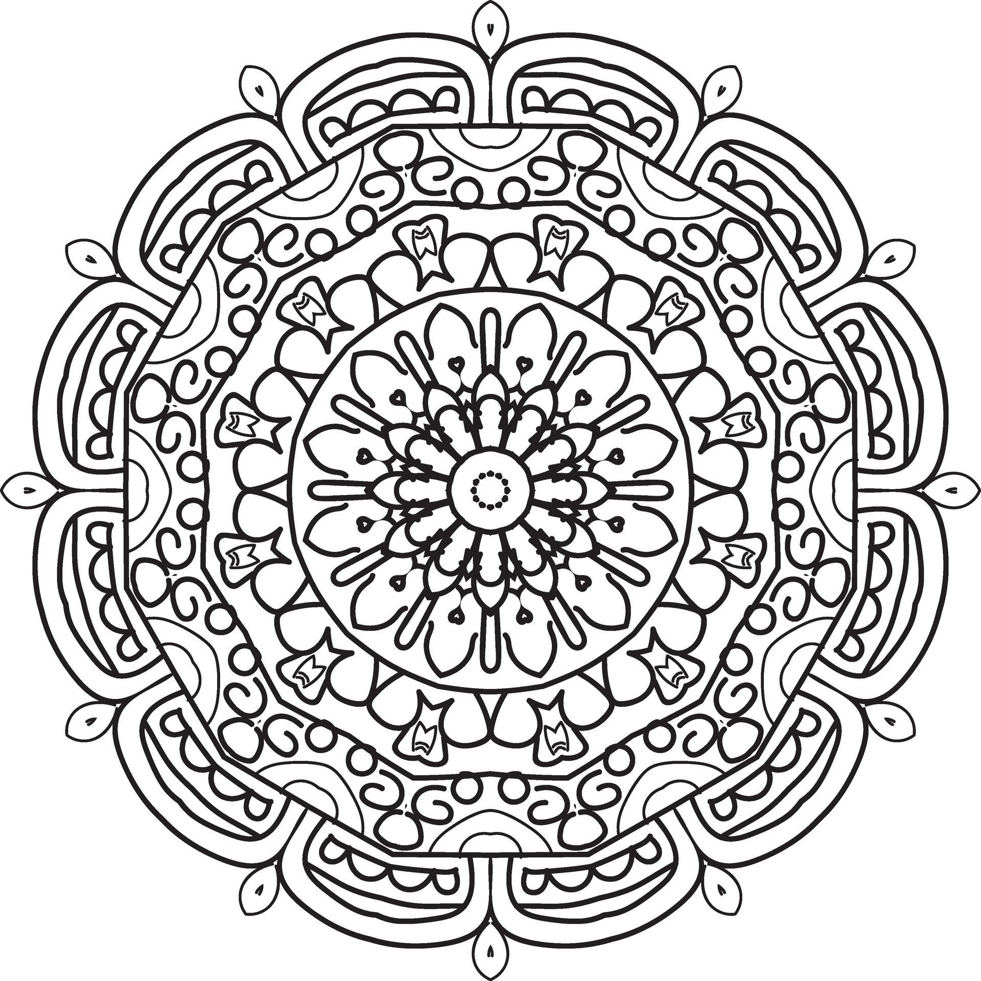 Circular pattern in form of mandala for Henna, Mehndi, tattoo, decoration. Decorative ornament in ethnic oriental style. Coloring book page. Free Vector