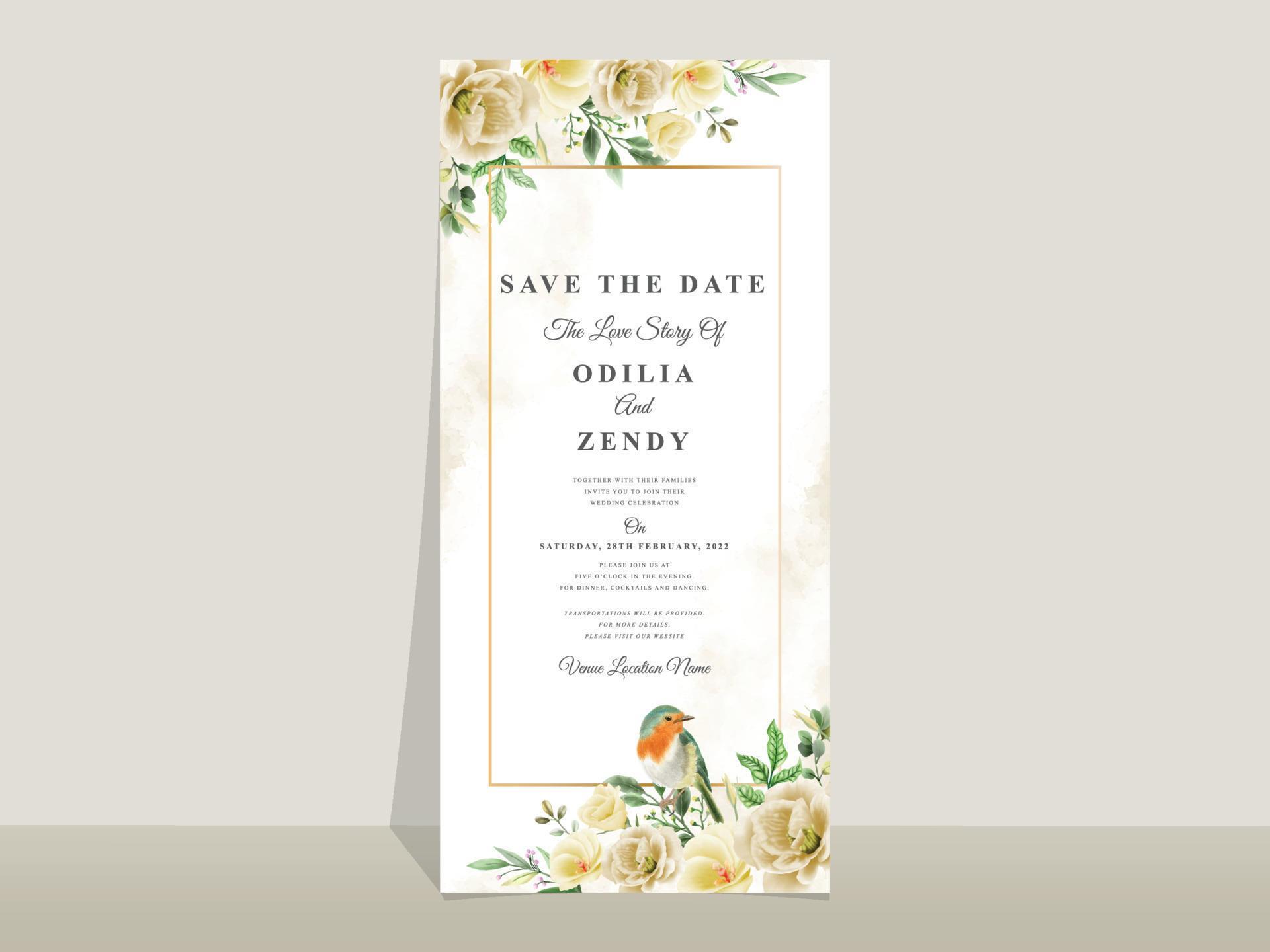 Wedding invitation card template yellow flowers theme Stock Free