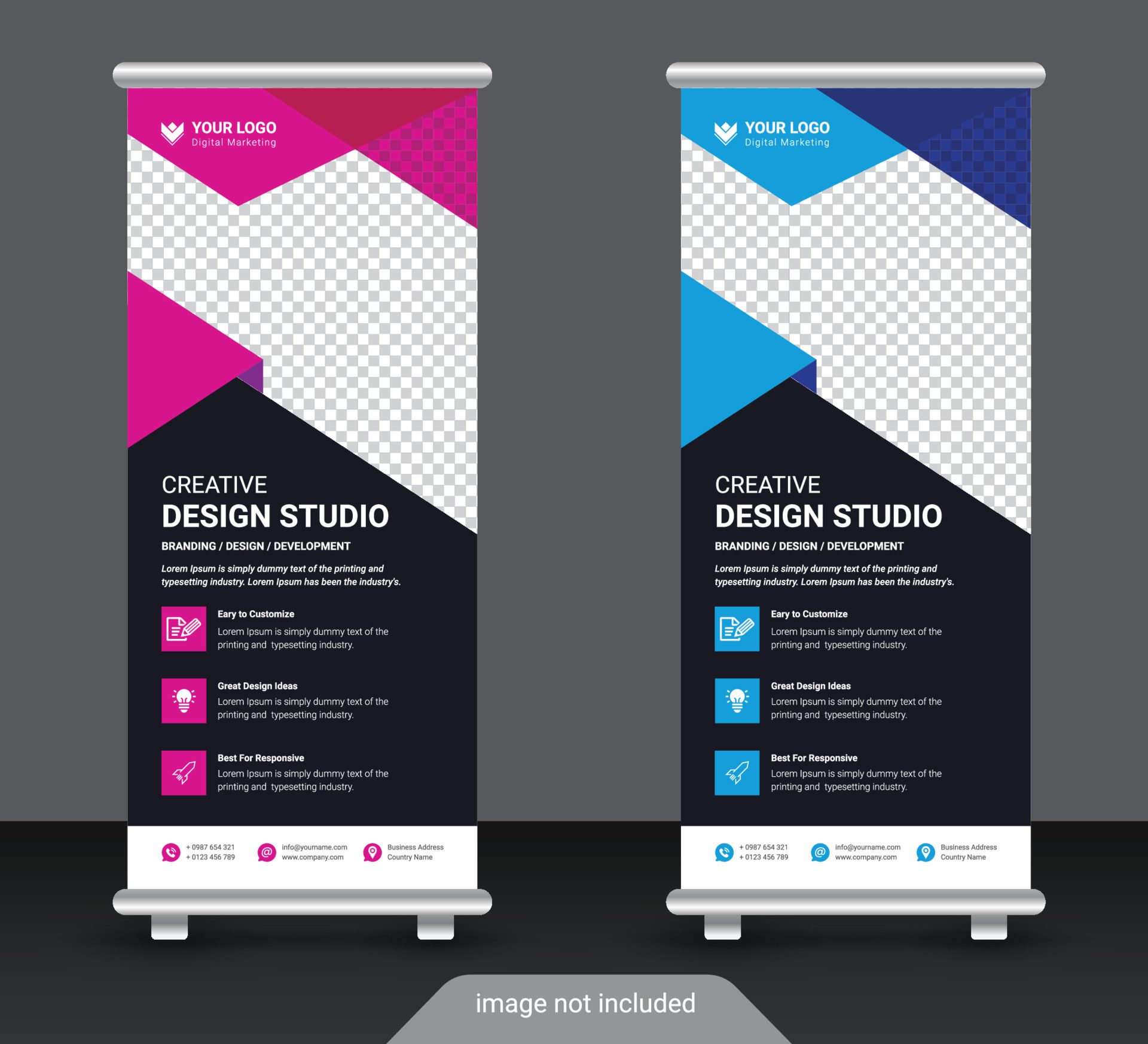 Corporate colorful roll up standee banner design template Free Vector