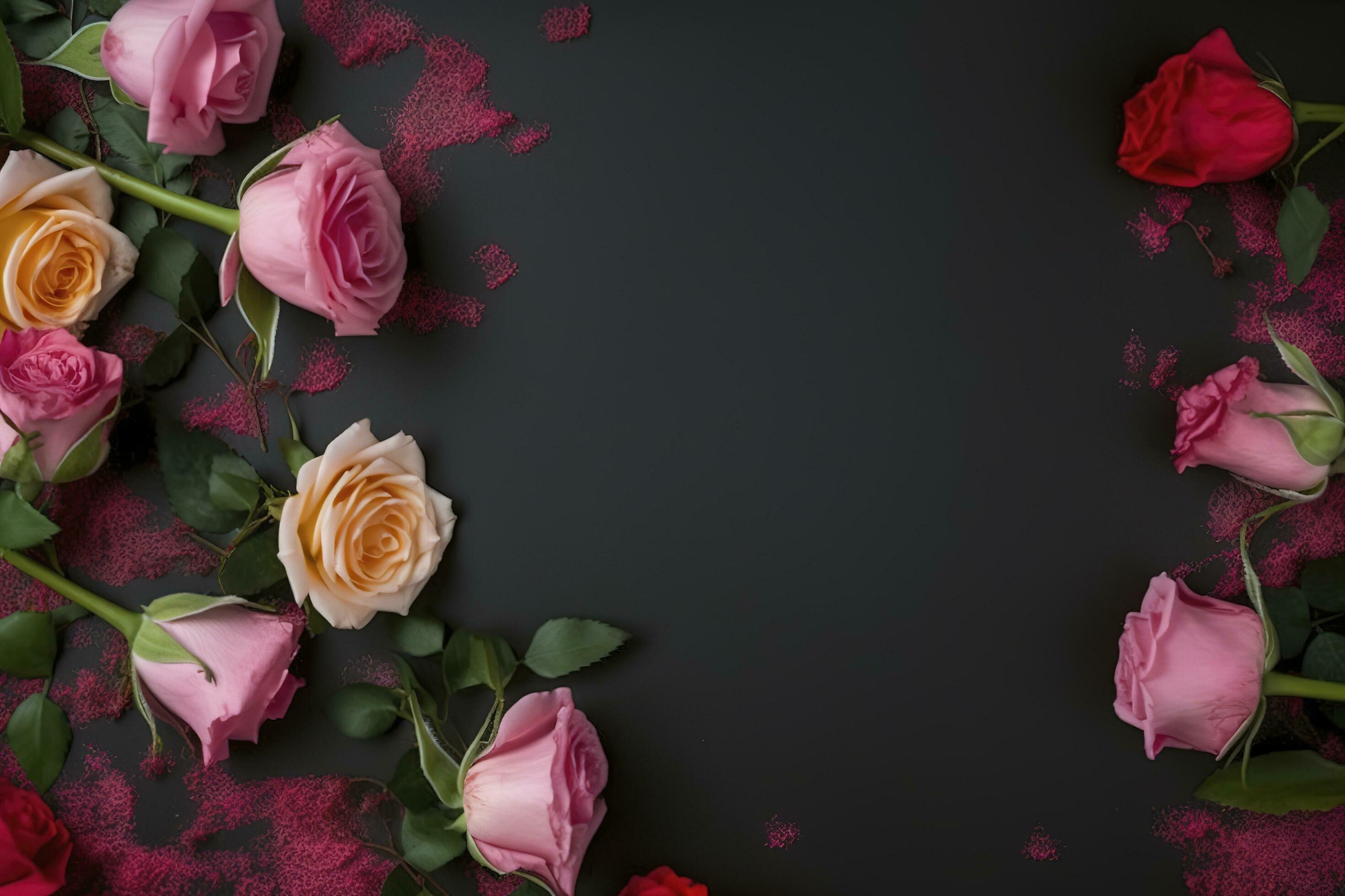 Roses Flower Arrangement, Copy Space, Flat Lay , generate ai Stock Free