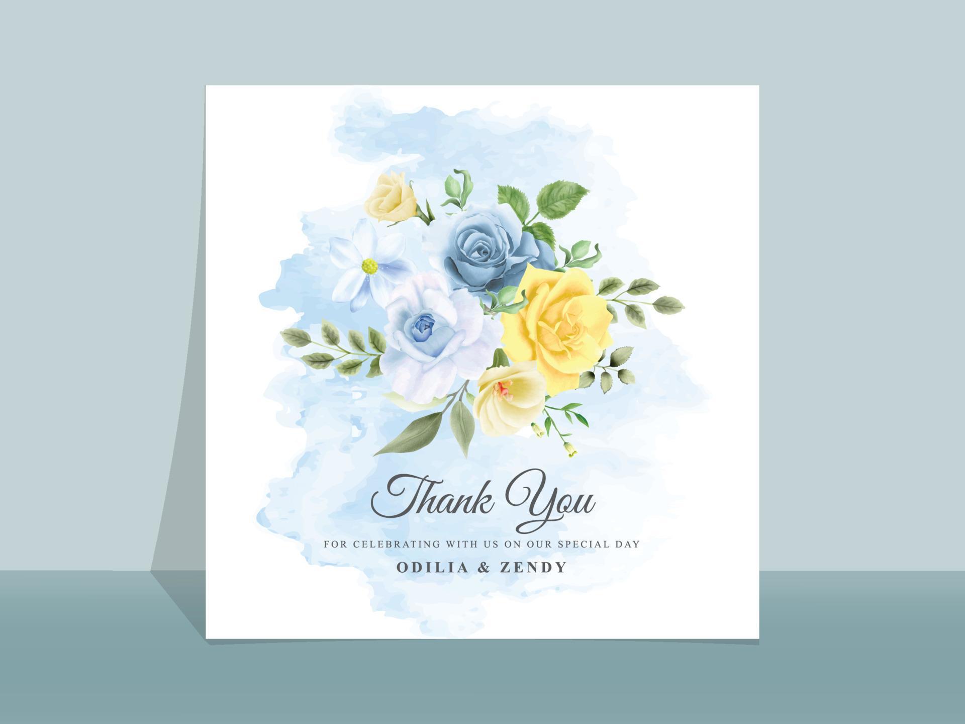 Wedding invitation card with beautiful blue and yellow flowers Stock Free