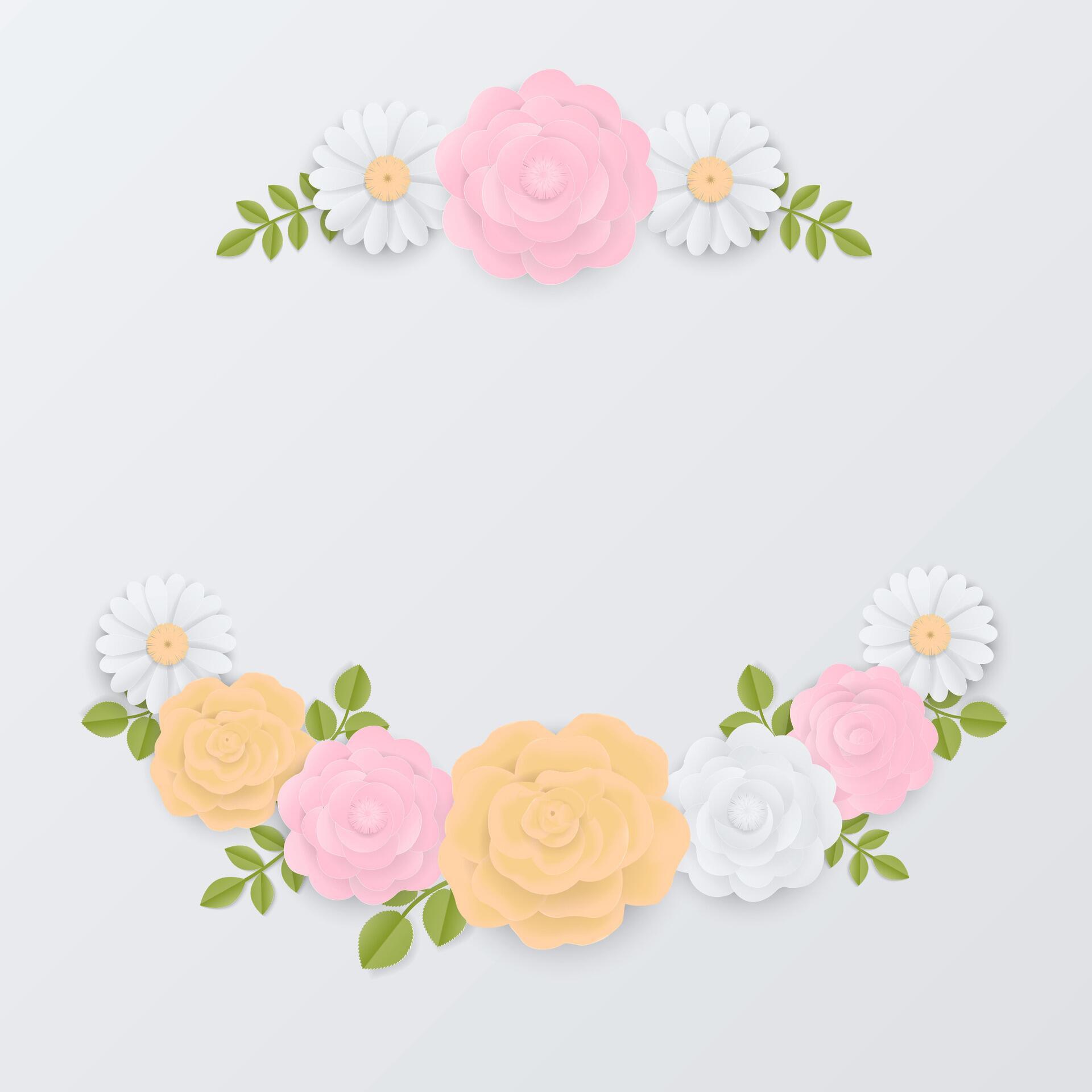 Wreath of bloom flowers and leaf on white background Stock Free