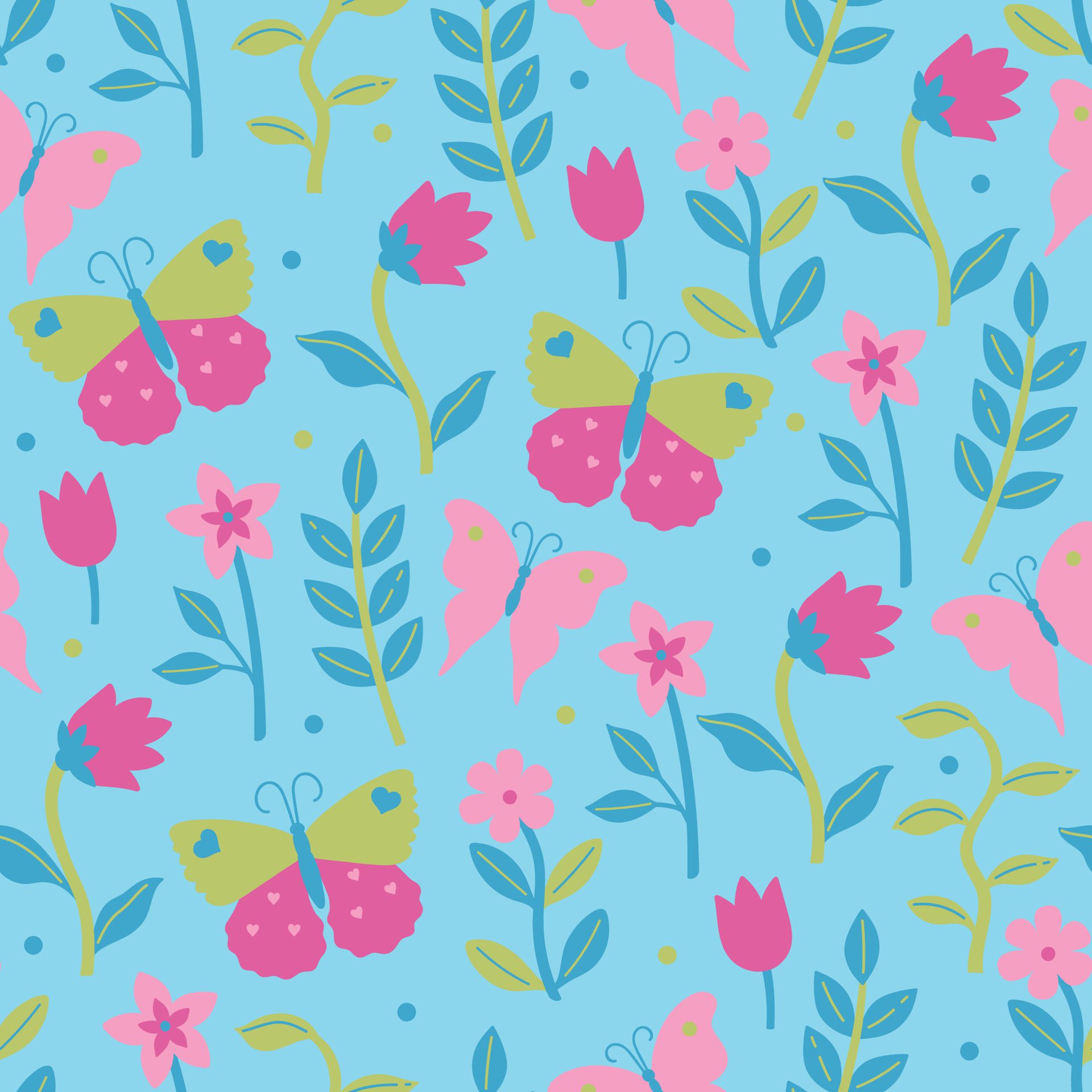 Simple seamless pattern with butterflies and flowers. Vector graphics. Free Vector