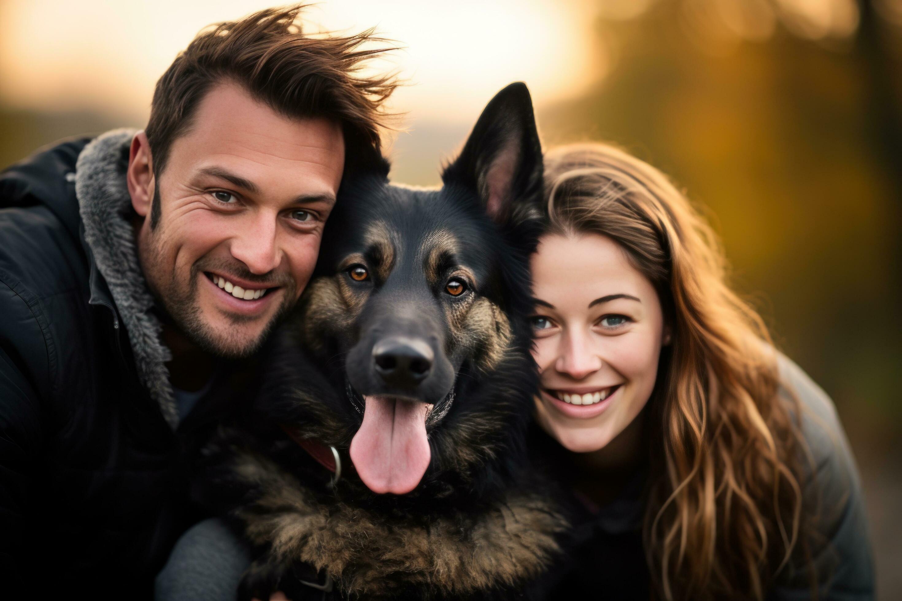 Happy family with dog Stock Free