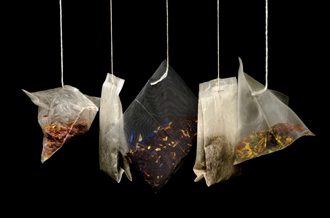 Tea bags on a black background Stock Free