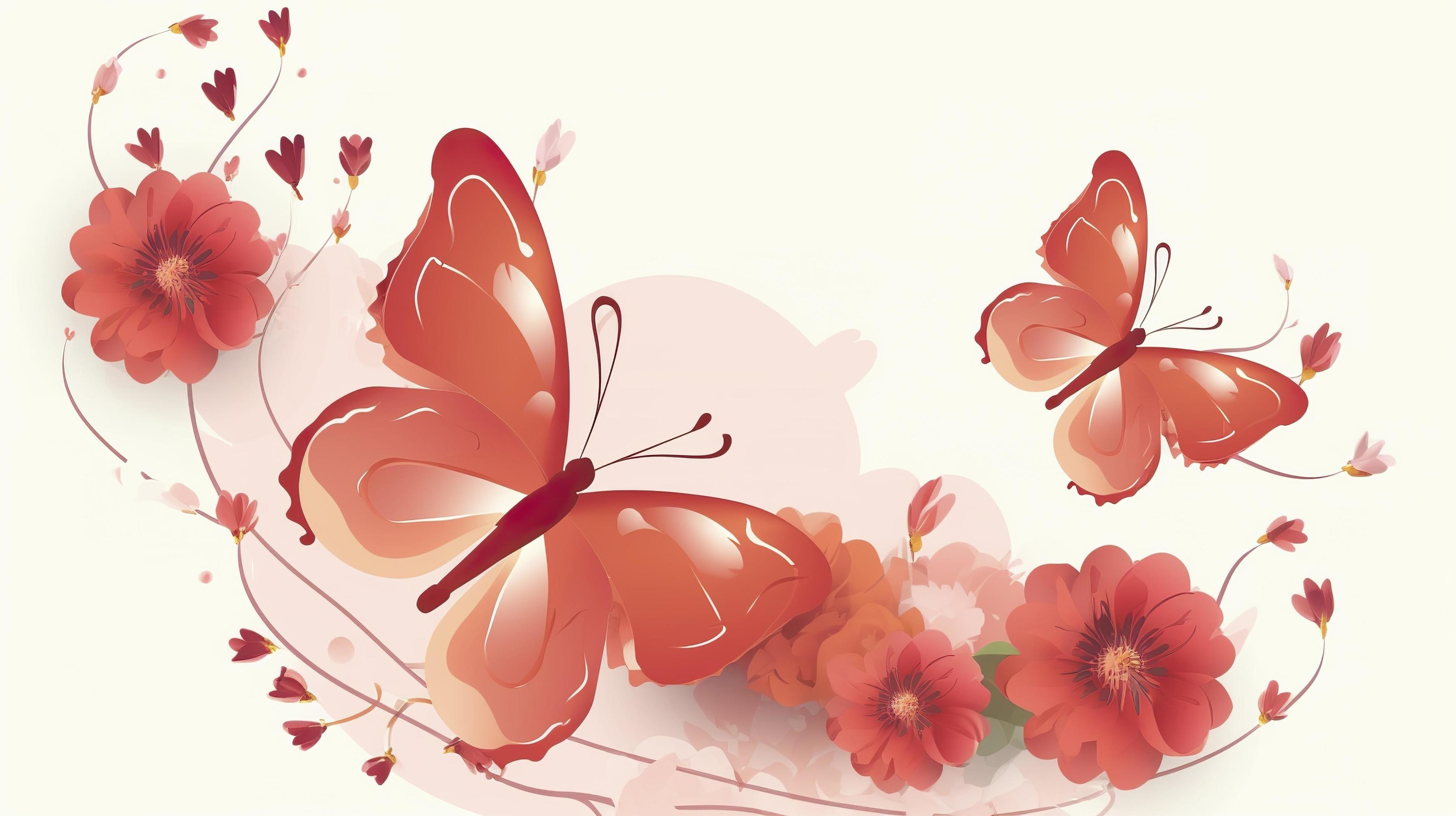 Free mothers day with blooming flowers and butterflies, generat ai Stock Free