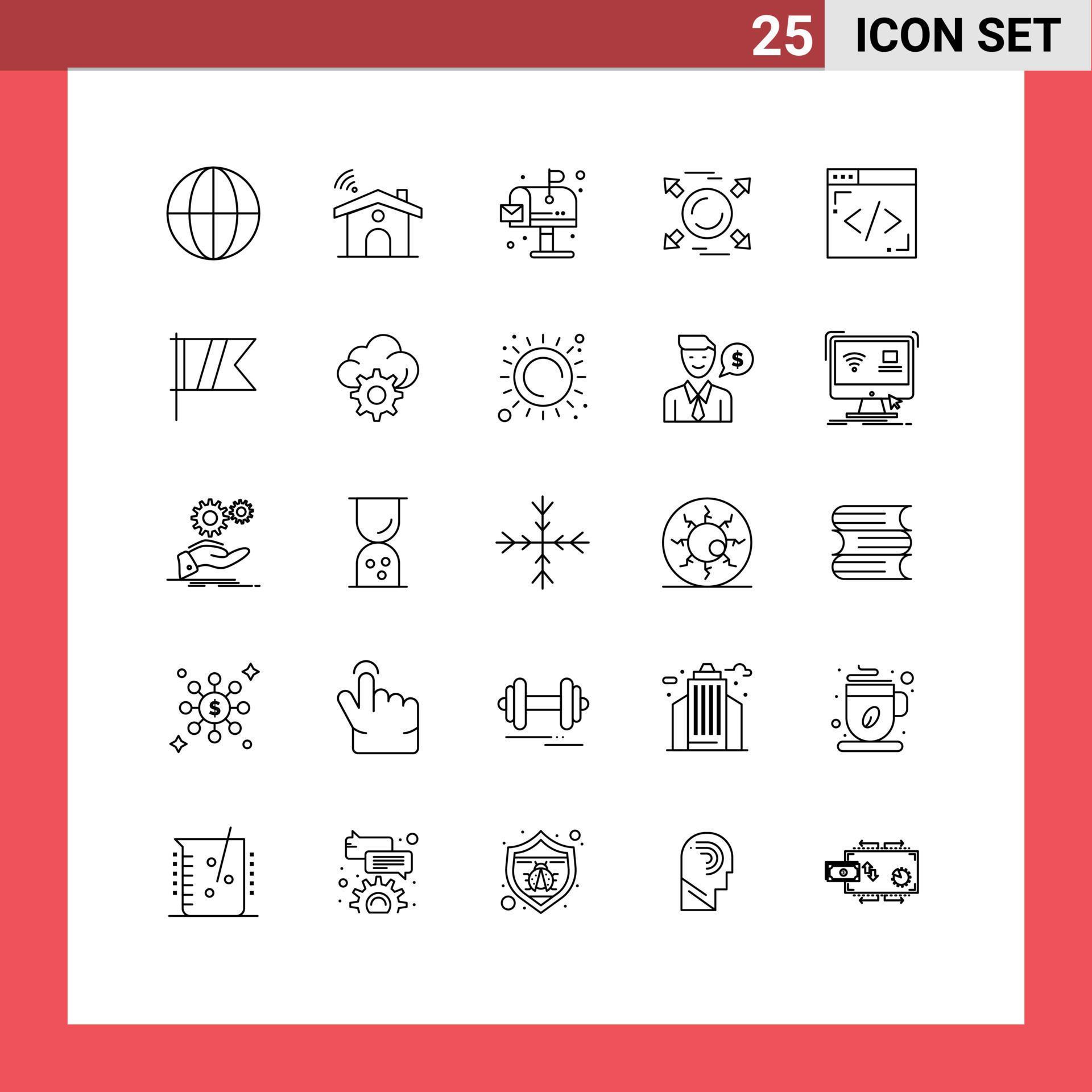 Stock Vector Icon Pack of 25 Line Signs and Symbols for lines coding environment all arrow Editable Vector Design Elements Stock Free