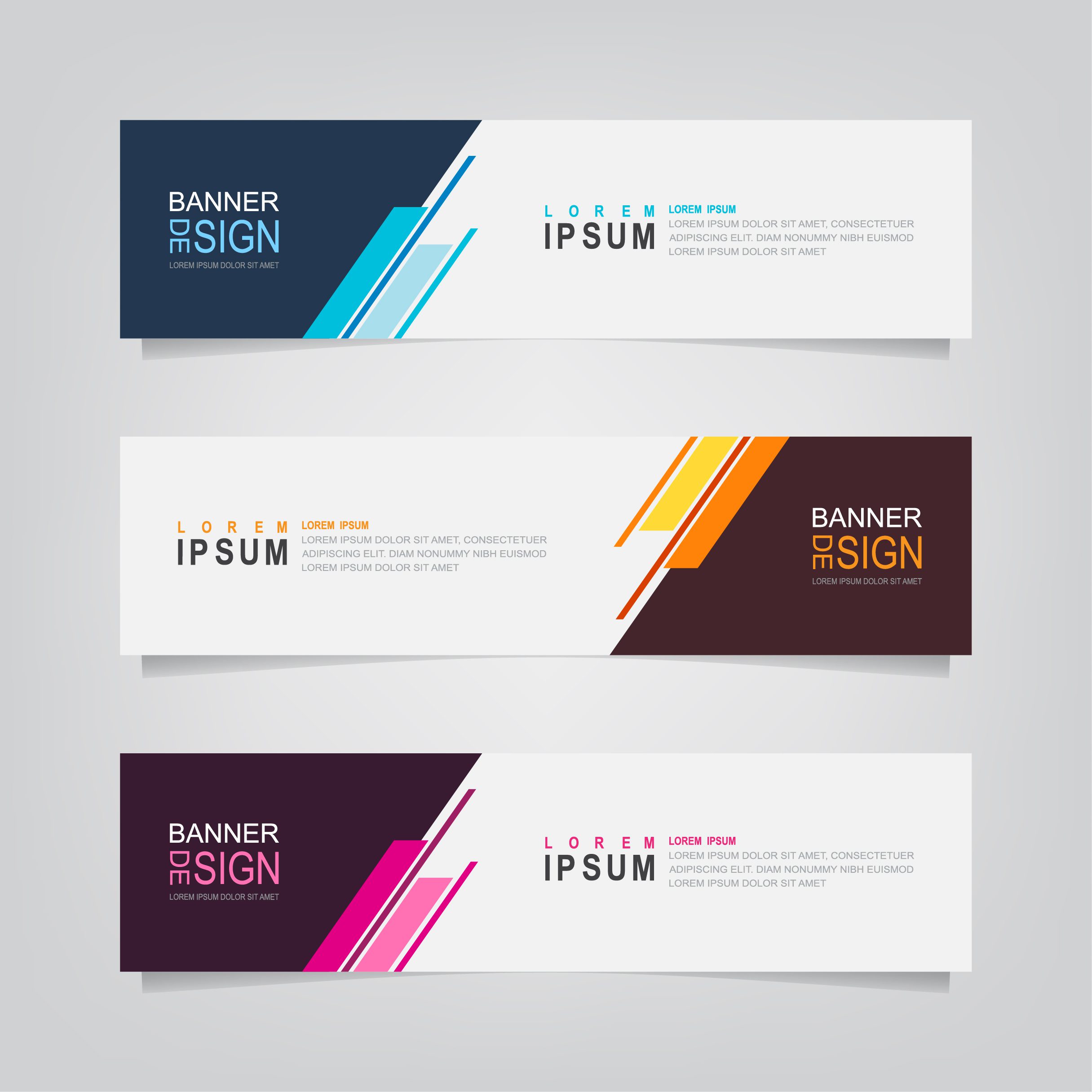 Set of Colorful Abstract Geometric Banners Free Vector