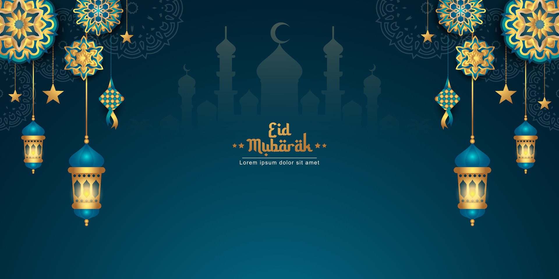 elegant eid mubarak islamic banner design Free Vector