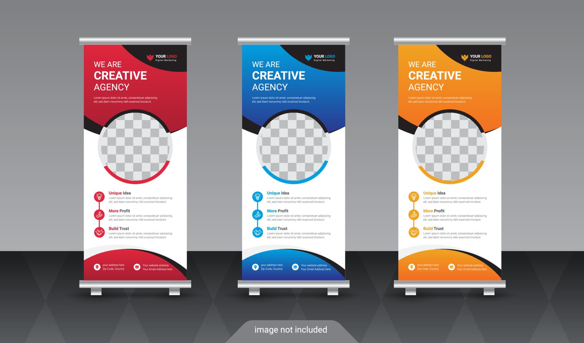 creative corporate round ellipse shape roll up standee banner template Free Vector