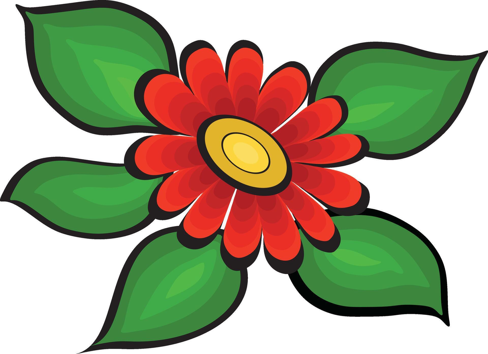 a drawing of a Red flower with a Green leaf Stock Free