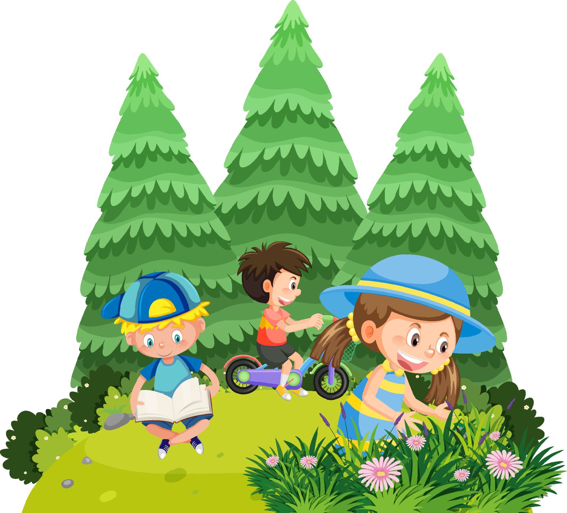 Happy people in the park gardening Free Vector