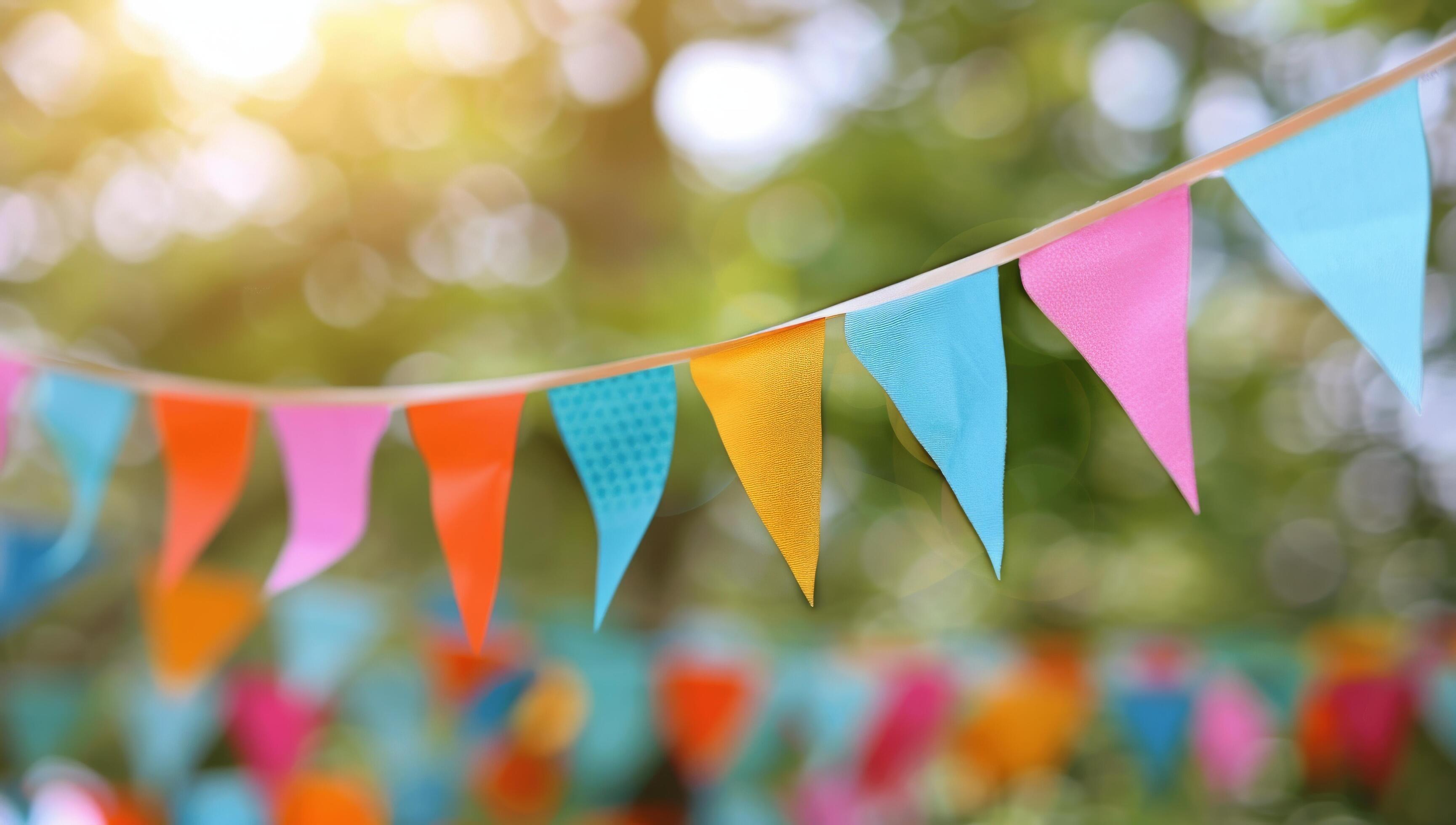 Colorful Bunting Flags Against Sunny Background Stock Free