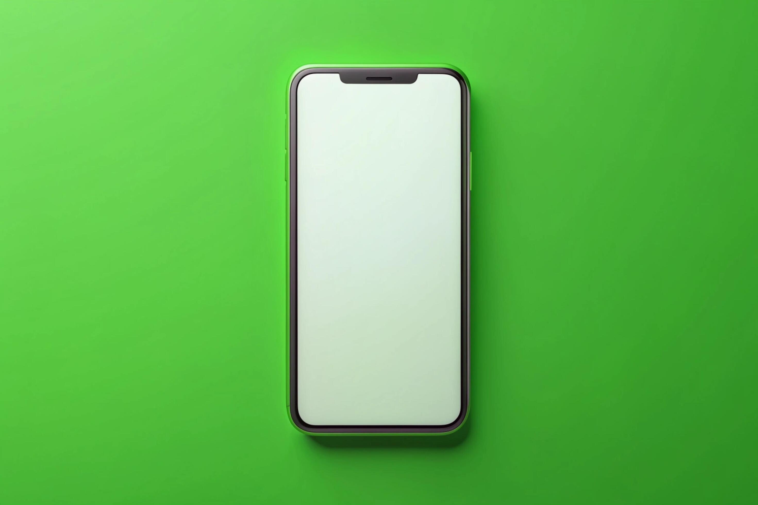 3d blank phone screen isolated on green background Stock Free