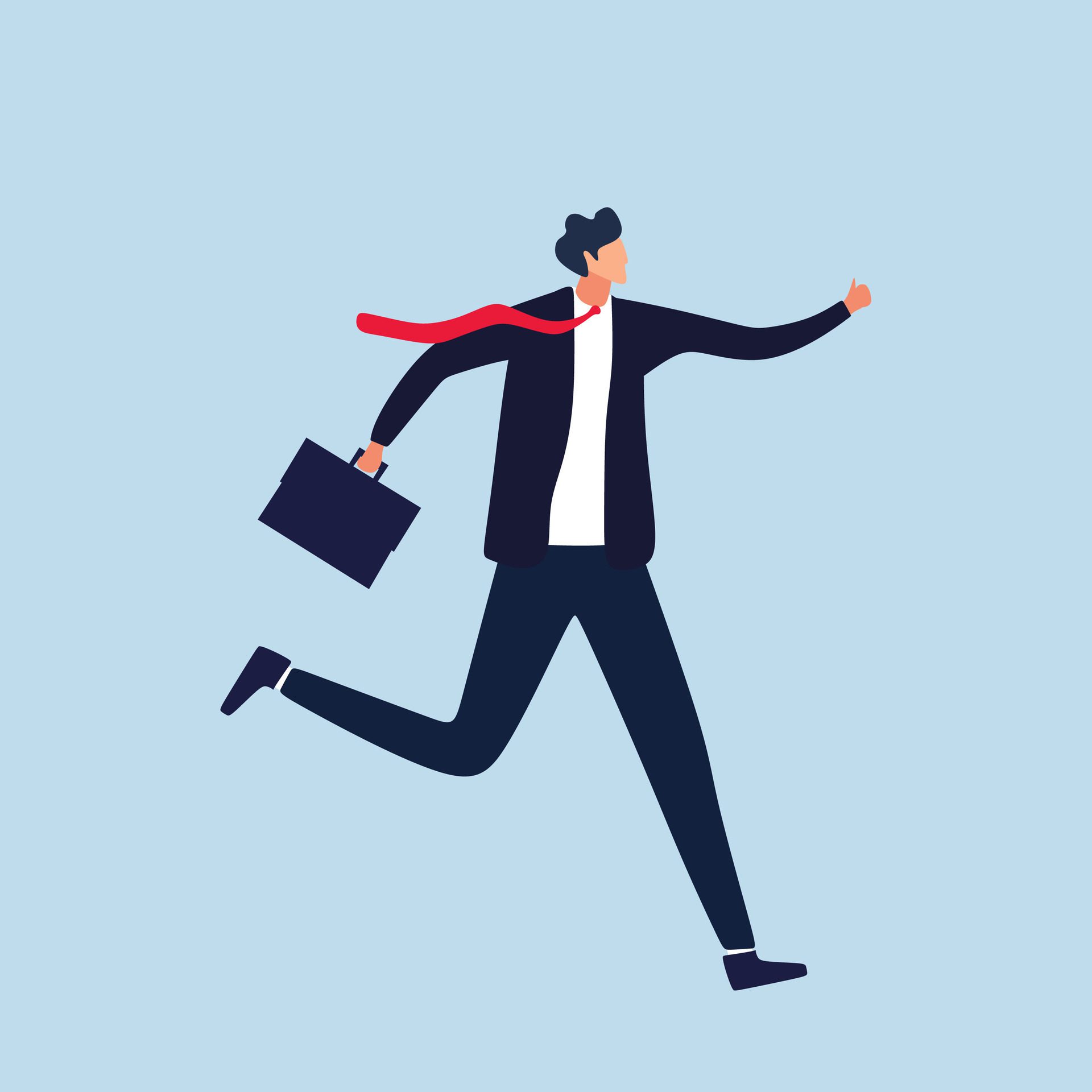 Business illustration of a businessman in suit holding a briefcase and running. concept for banners, Free Vector