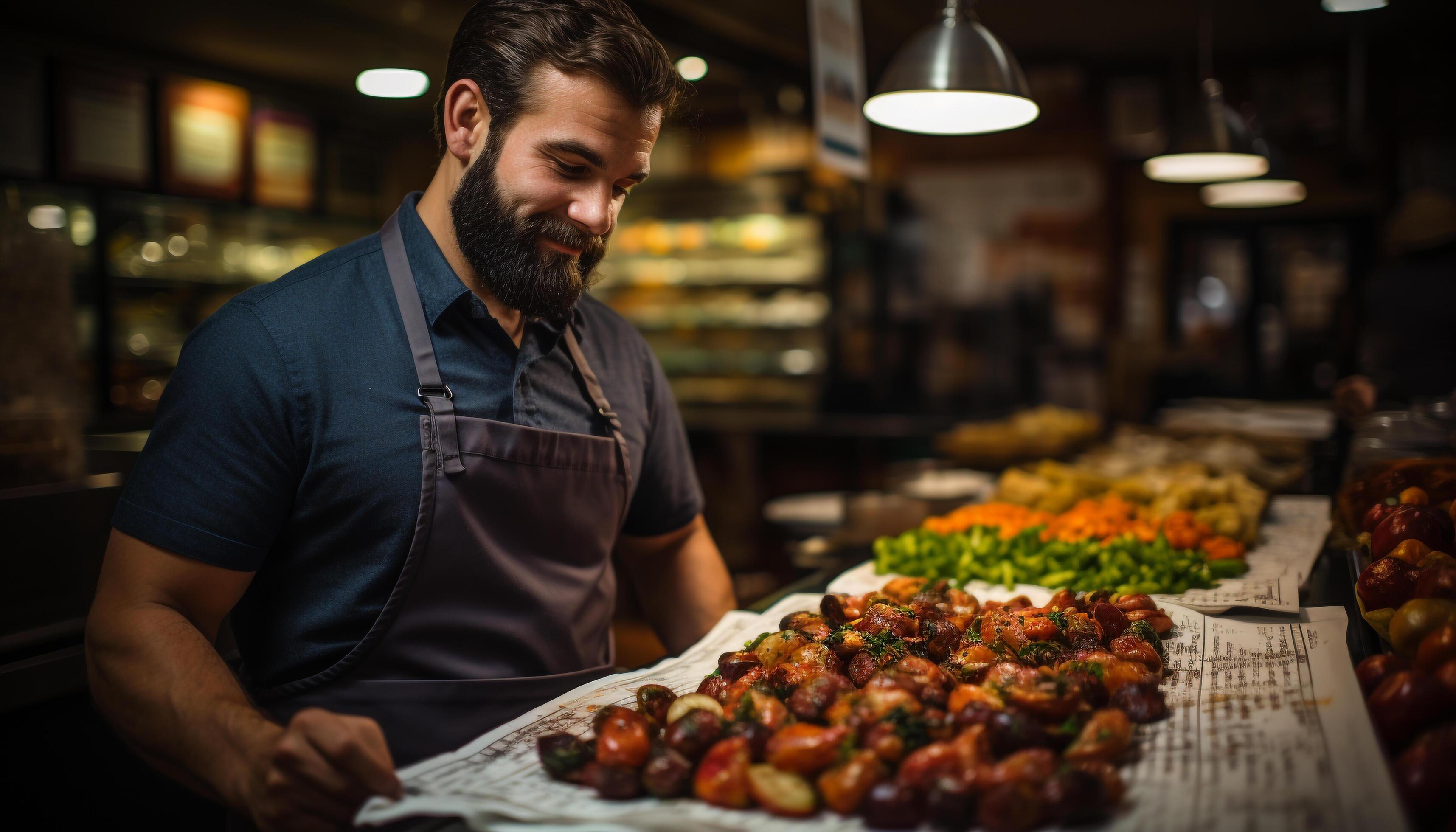 AI generated Young adult man, owner of small food business generated by AI Stock Free