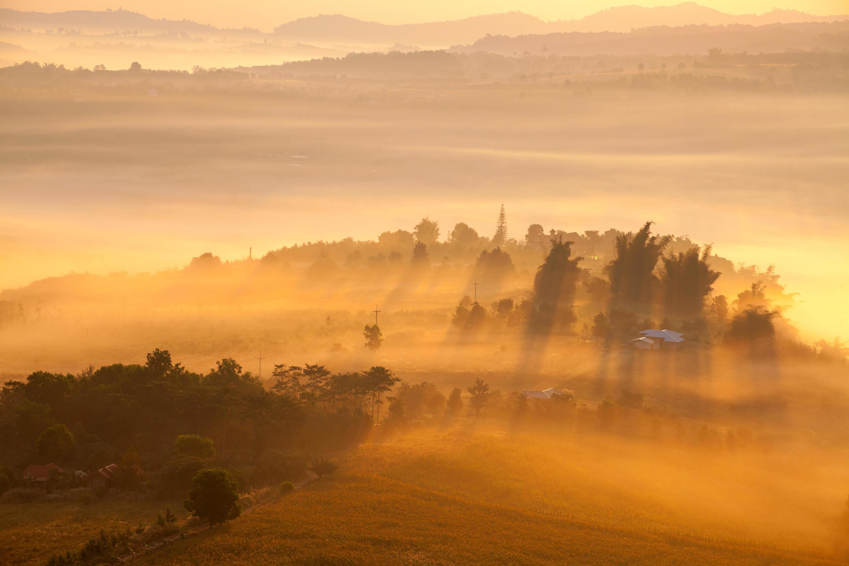 Misty morning sunrise in Khao Takhian Ngo View Point at Khao-kho Phetchabun,Thailand Stock Free