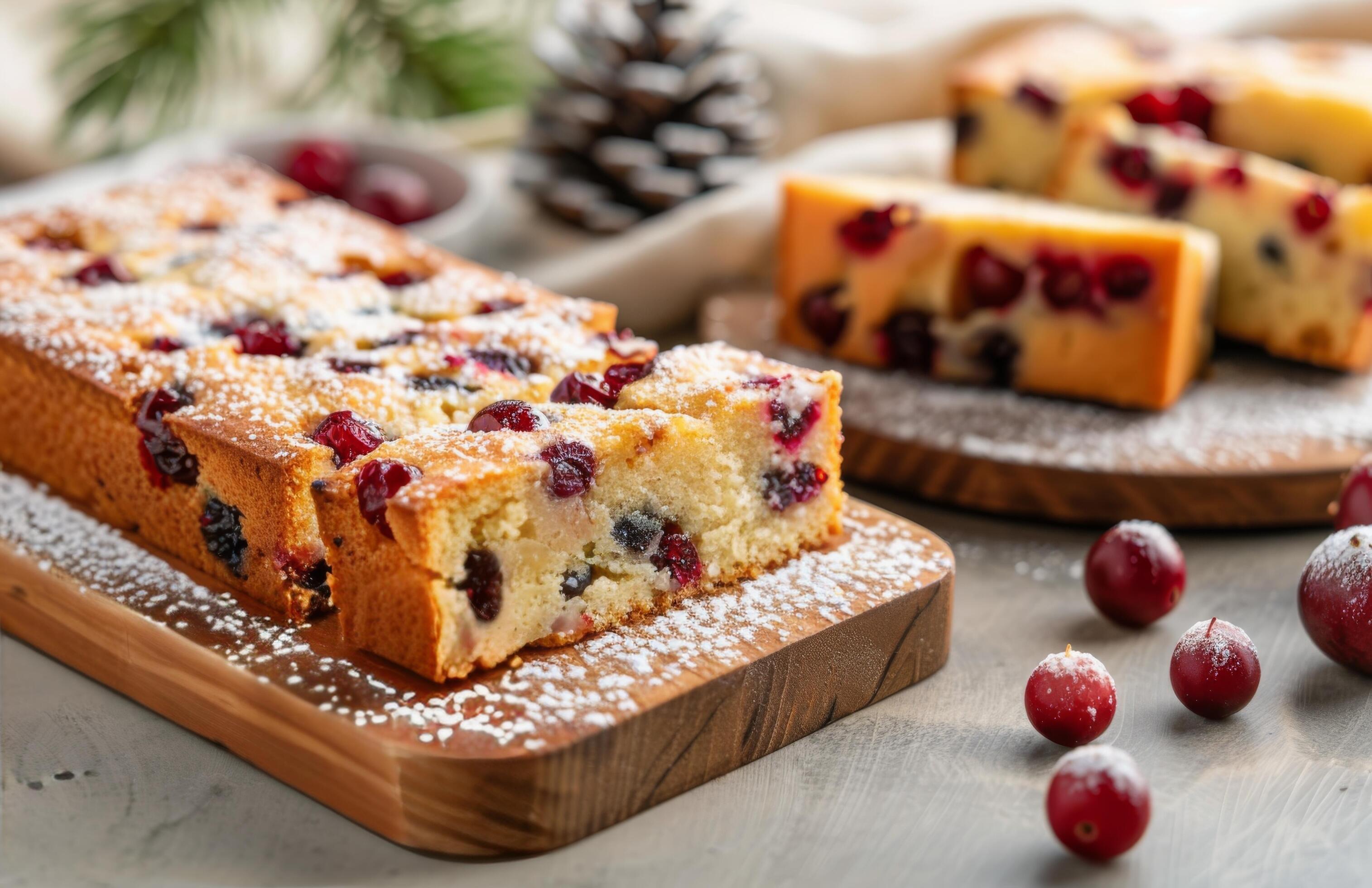 Cranberry Cake on a Wooden Board Stock Free