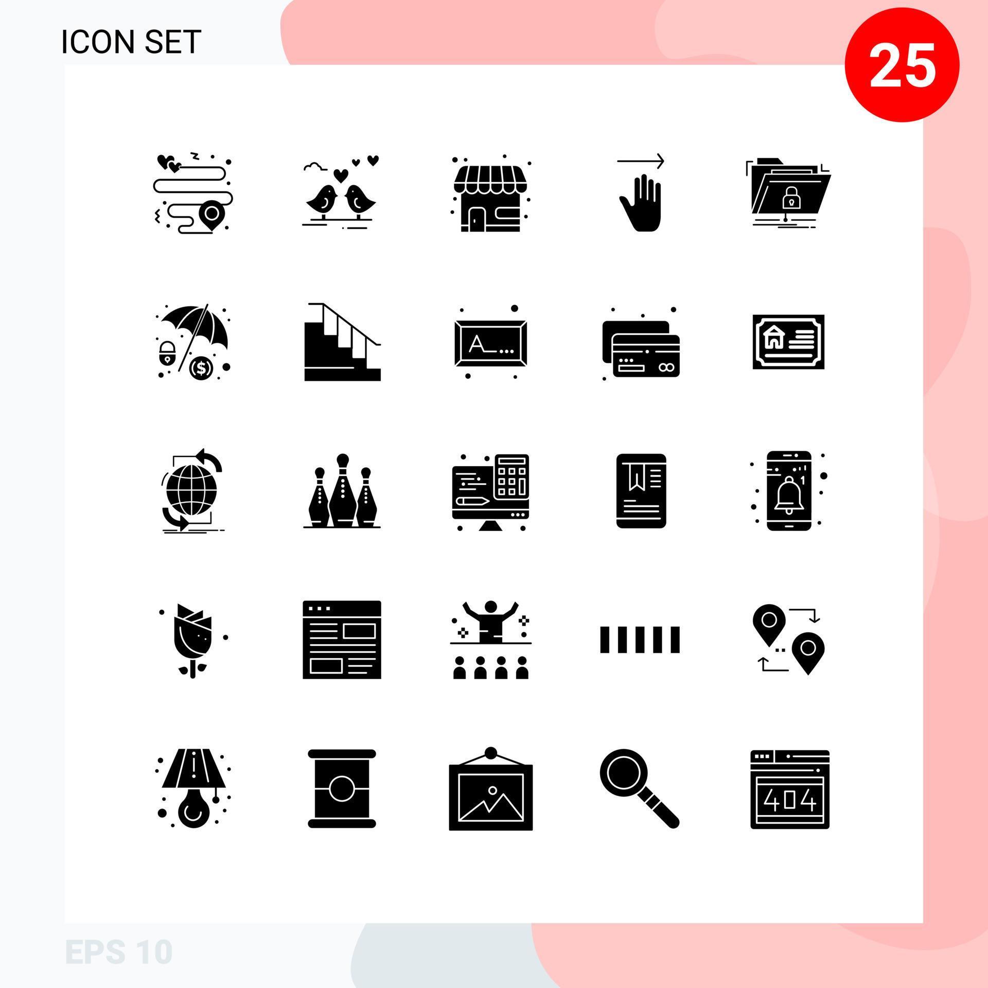 Pictogram Set of 25 Simple Solid Glyphs of folder encryption market store right arrow Editable Vector Design Elements Stock Free